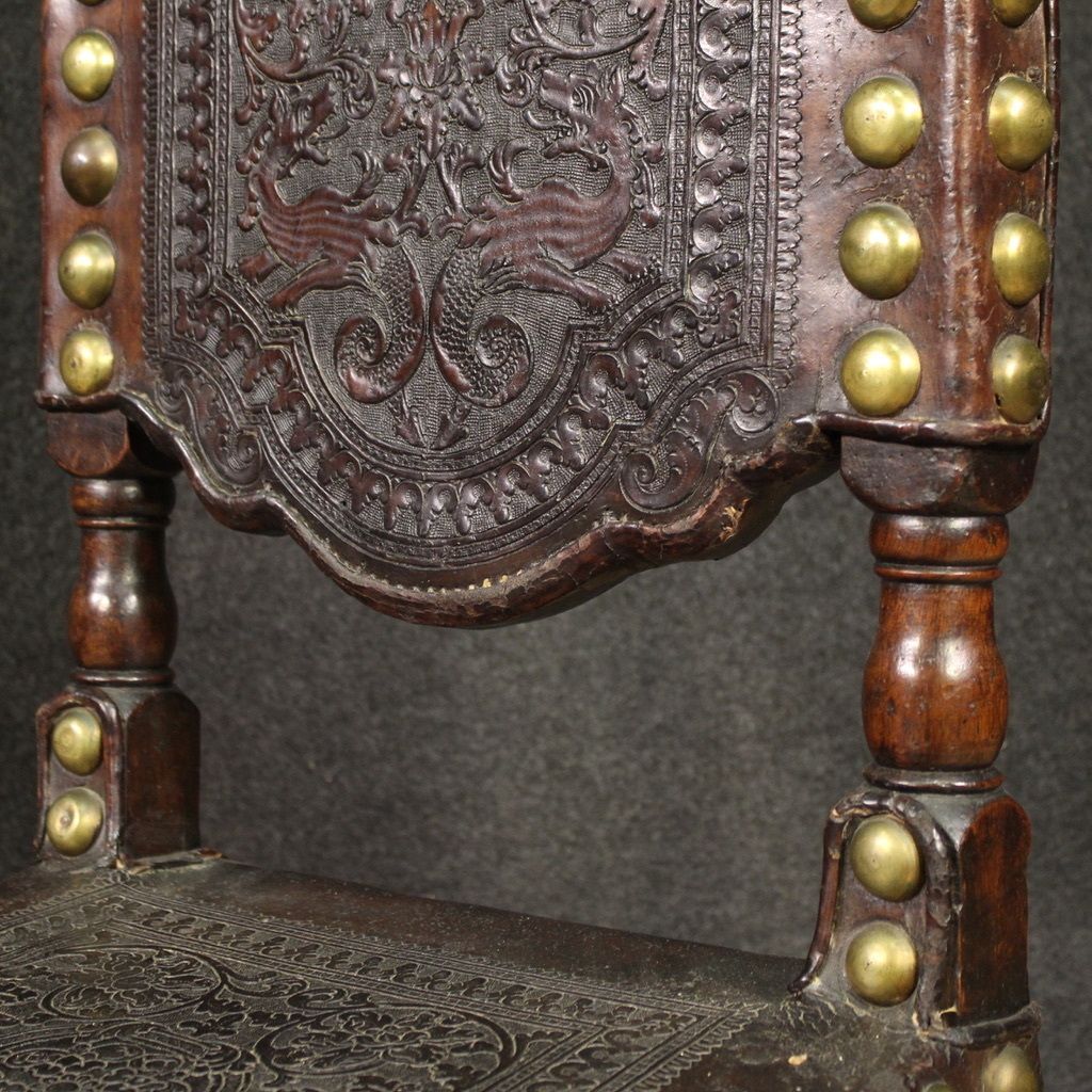 2600.0 Pair Of 18th Century Antique Italian Leather Chairs photo