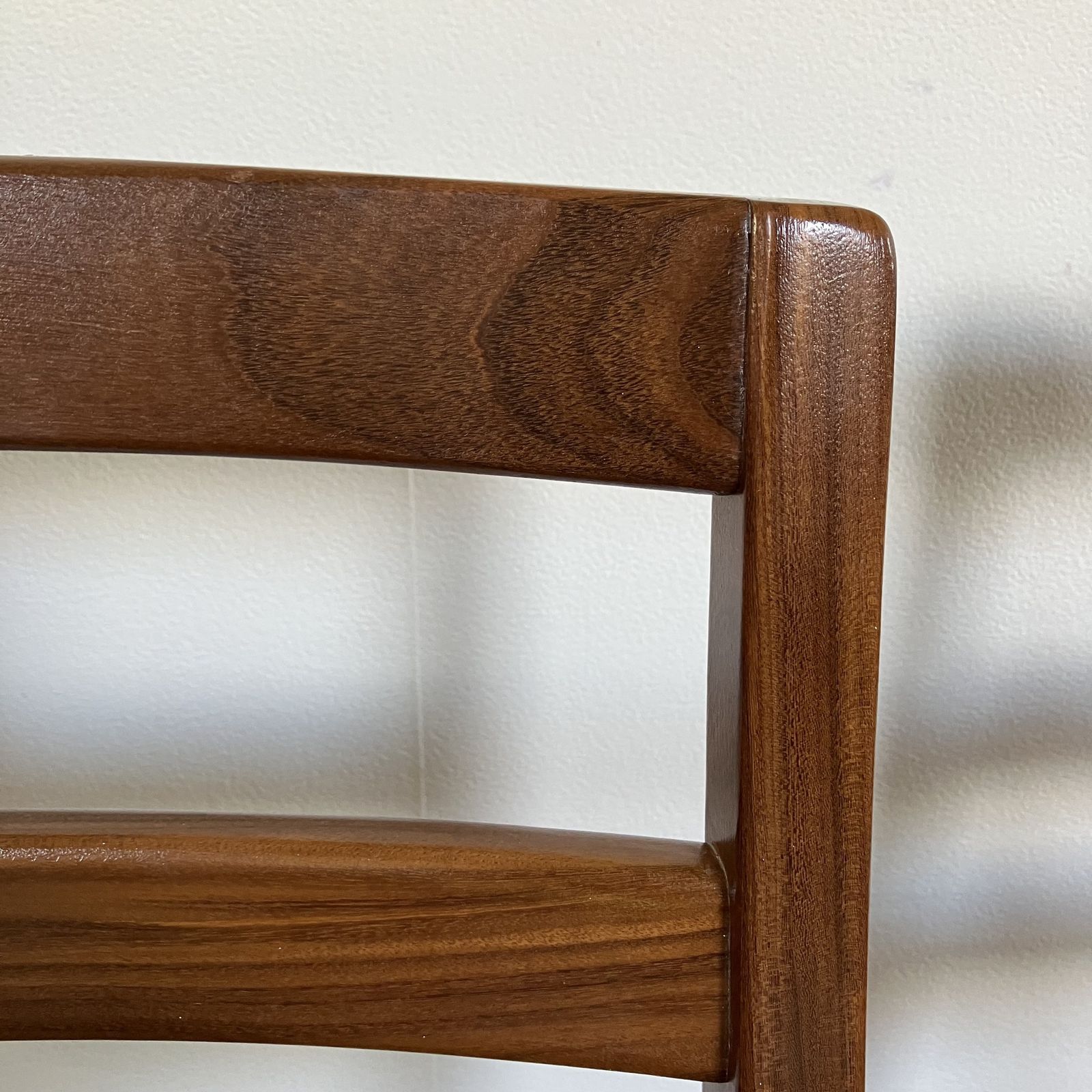 photo for sale Mid Century Ladder Back Teak Dining Chairs By Nathan: Reupholstered Anthracite Grey Wool, Scandi Design, Set Of 4