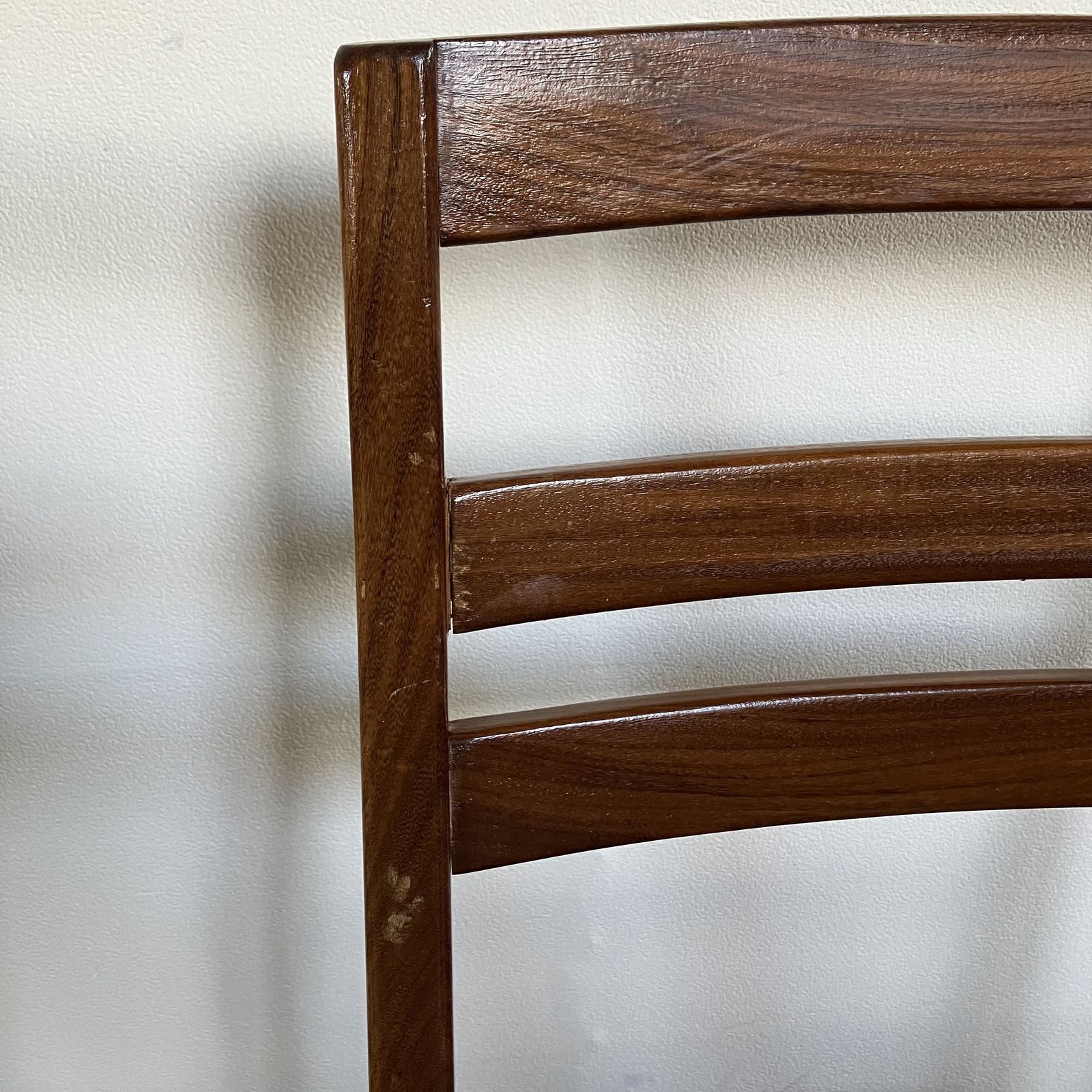 545.0 Mid Century Ladder Back Teak Dining Chairs By Nathan: Reupholstered Anthracite Grey Wool, Scandi Design, Set Of 4 photo