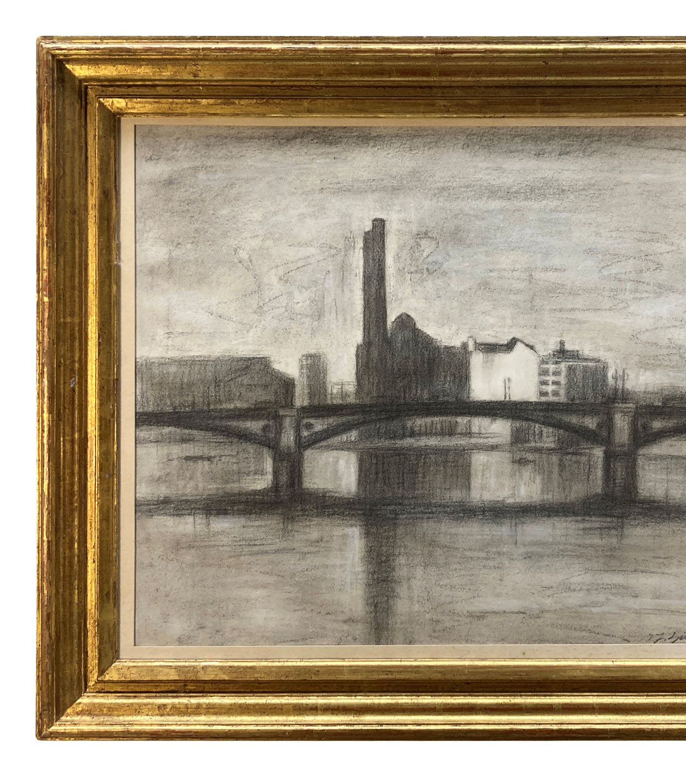 A Framed Charcoal Drawing Of Lot's Road Power Station, London photo Art