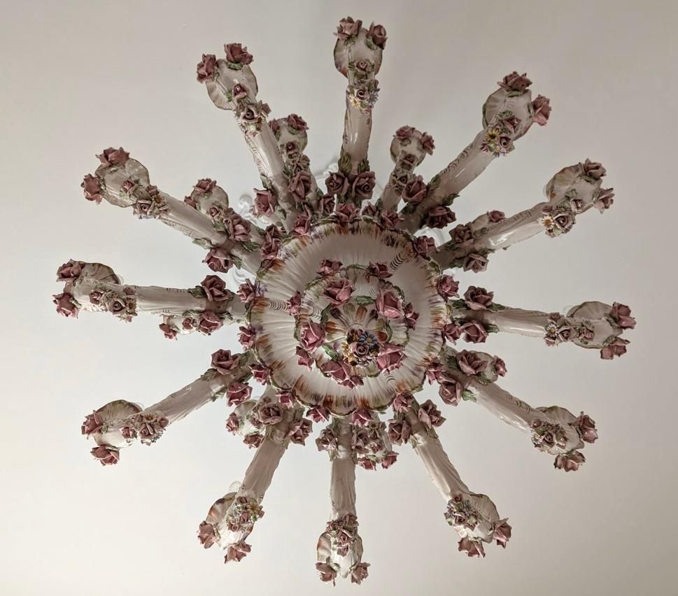 Rare Large 3 Tier Italian Porcelain Chandelier 1950s 24 Lights Capodimonte Style photo vinterior