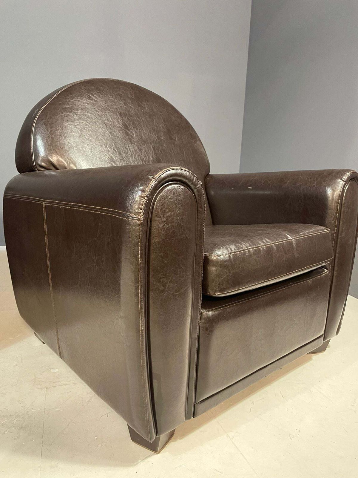 Pair Of Leather Armchairs In French Art Deco Style, 1970s