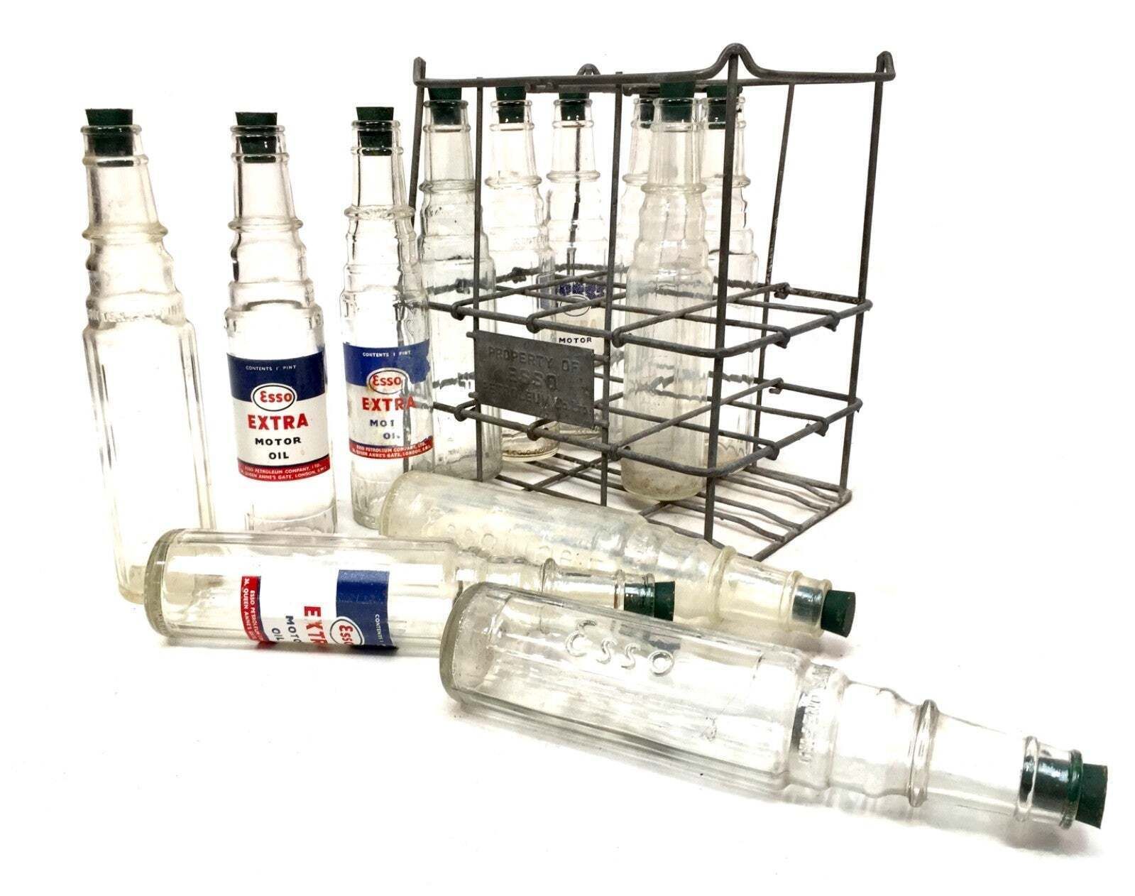 Antique Advertising Esso Extra Motor Oil Pint Bottles In Original Crate C.1940 photo 499.0