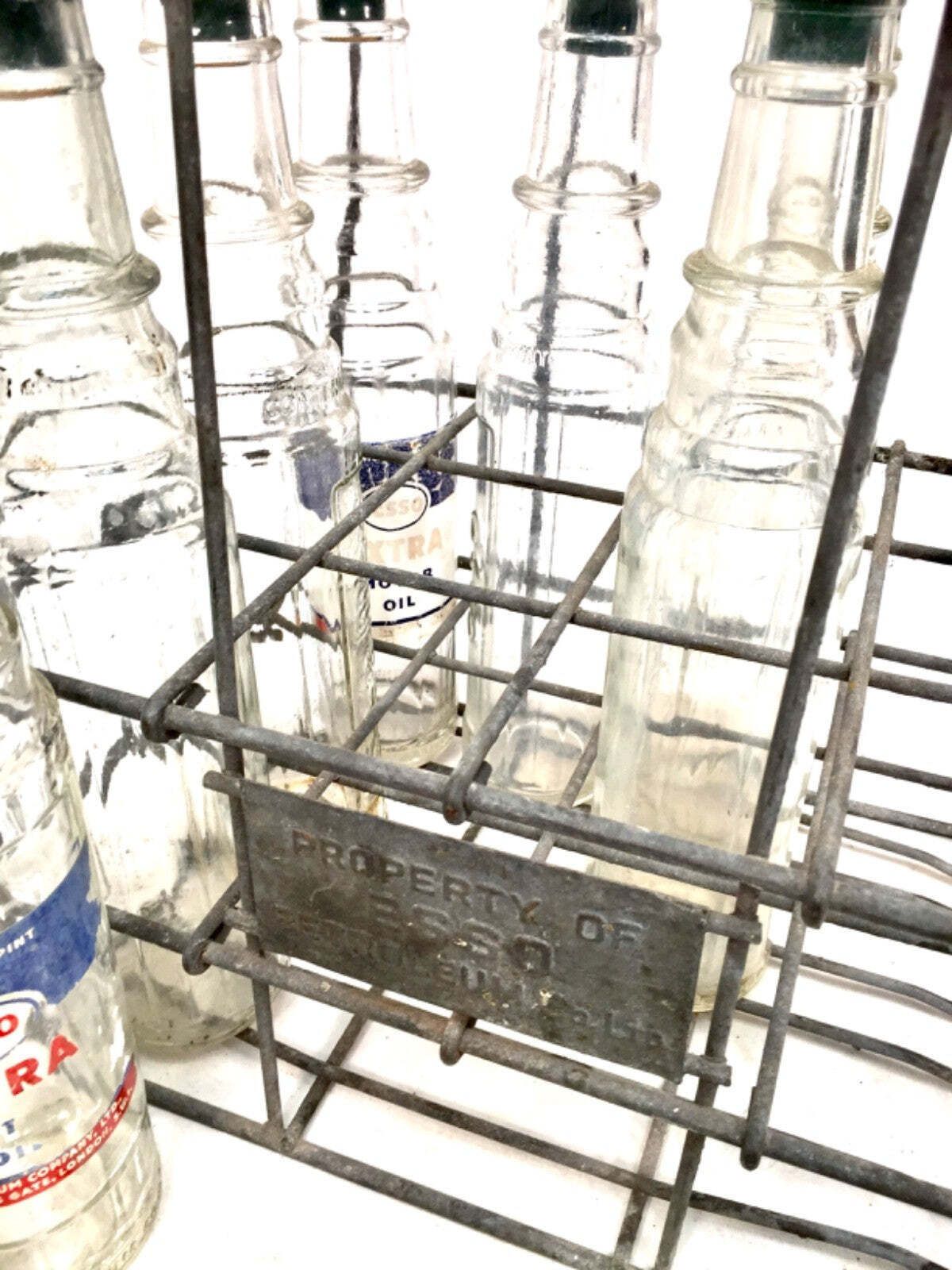 Antique Advertising Esso Extra Motor Oil Pint Bottles In Original Crate C.1940 photo vintage