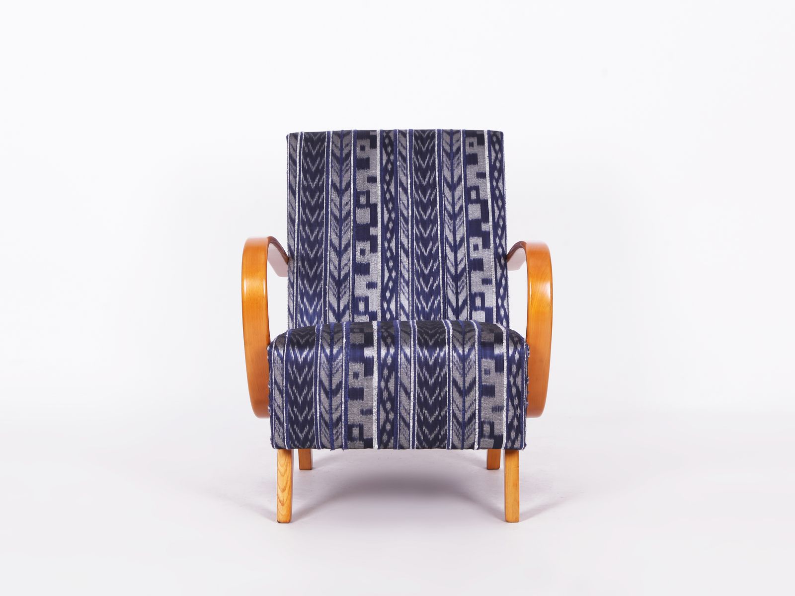 Restored 1950s Jindrich Halabala Armchair In Handwoven Thai Silk photo furniture