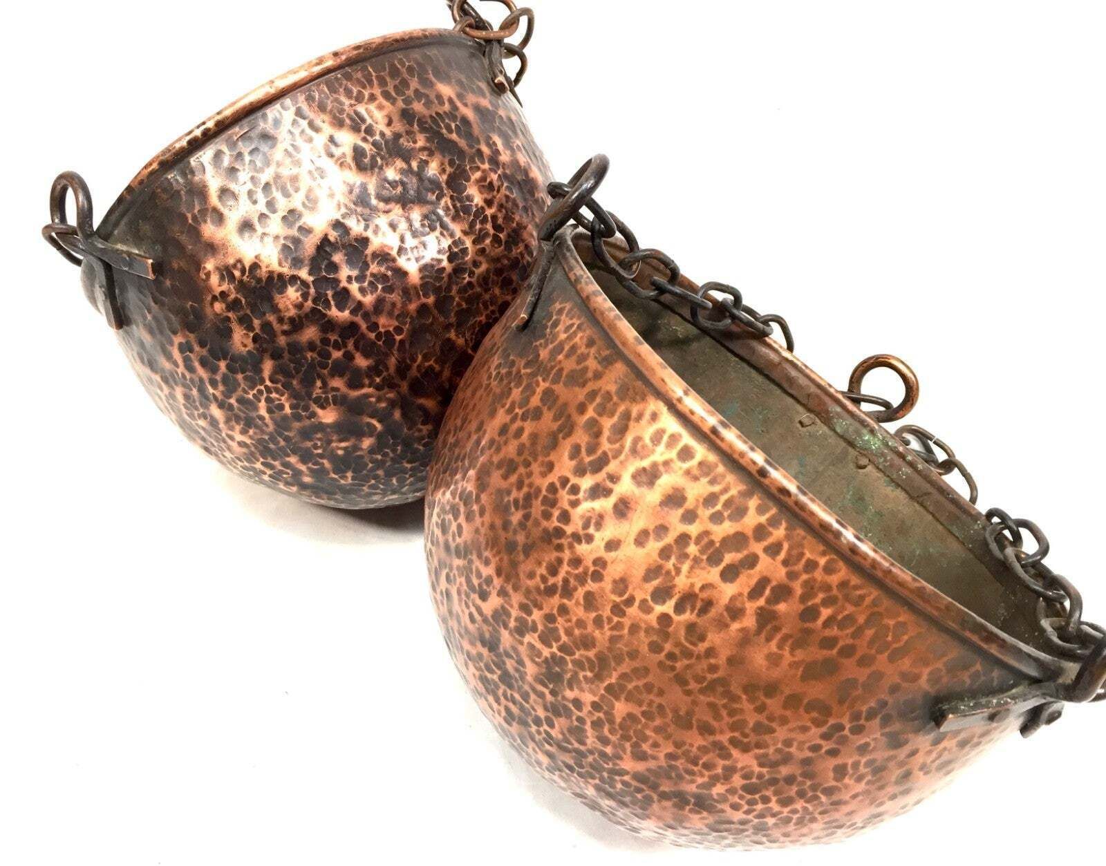 Antique Arts & Crafts Copper Hanging Baskets Pair / Plant Pots Art Nouveau C1900 photo buy