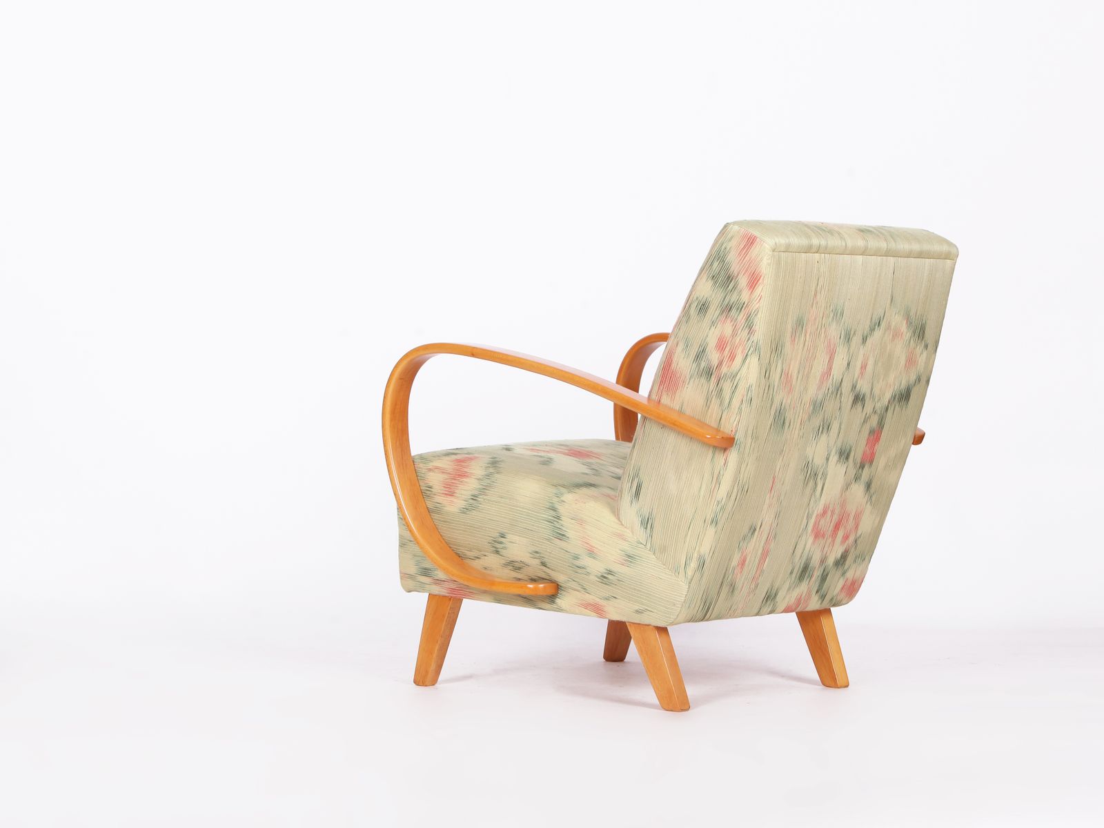 photo furniture Restored 1950s Jindrich  Halabala Armchair In Handwoven Thai Silk