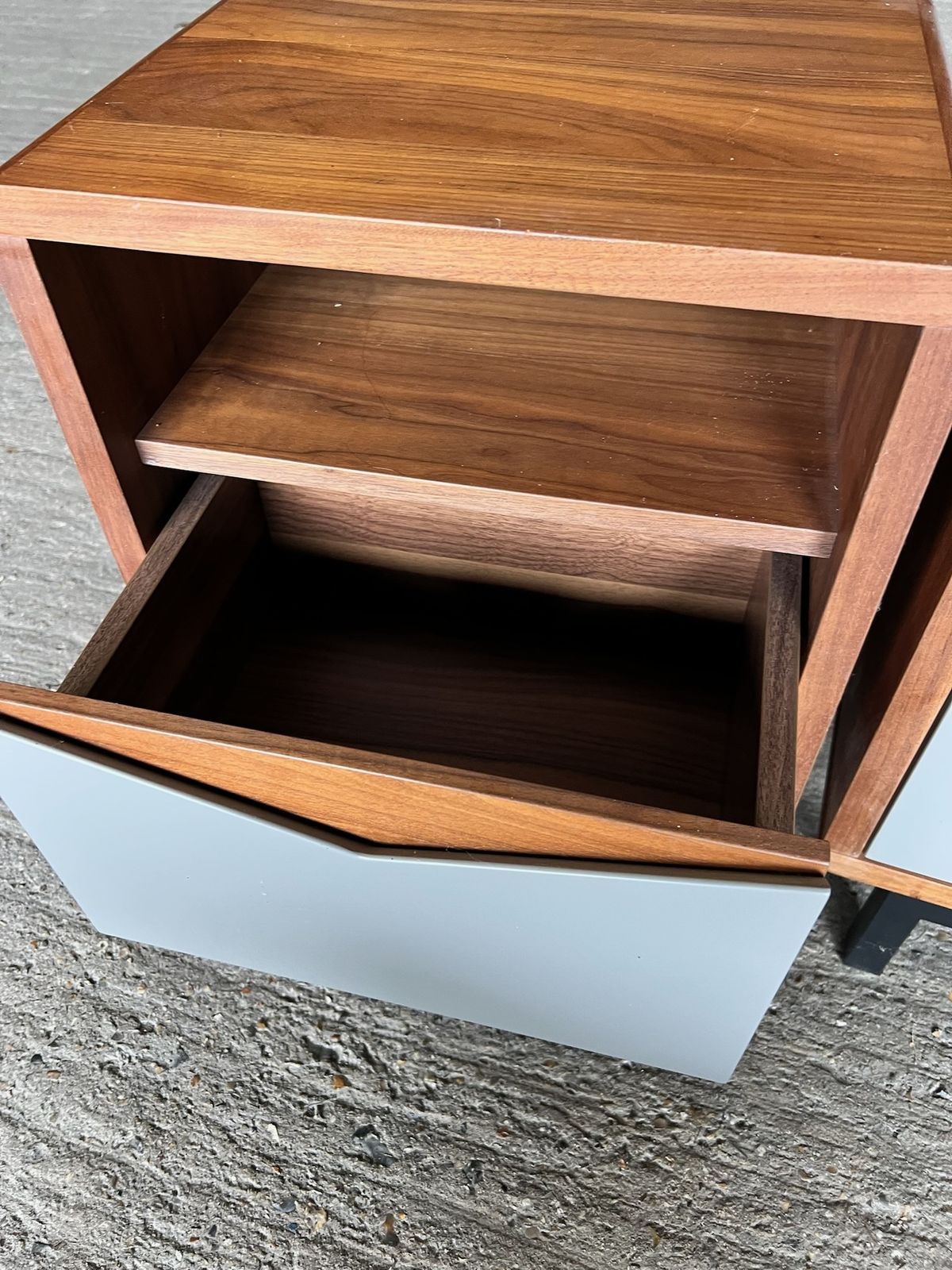 Pair Of Mid Century Modern Bedside Tables – Real Wood Veneer, Black Legs, Nightstands photo furniture