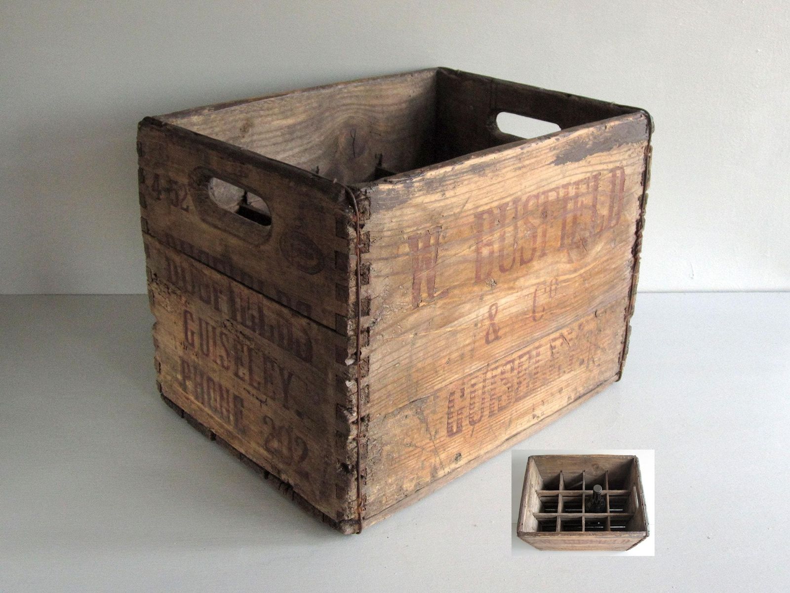 Vintage Wooden 12 Bottle Storage Crate, W Busfield, Guiseley