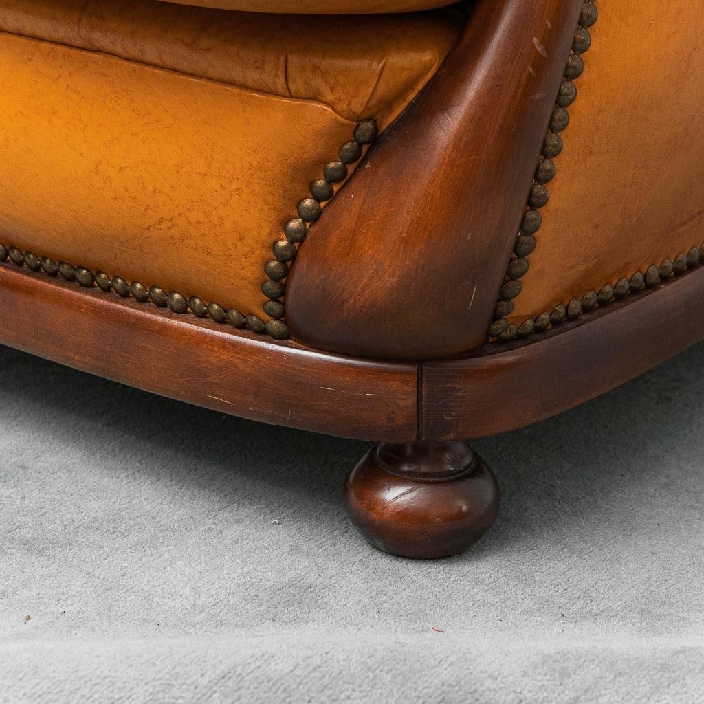 Pair Of 1950s Vintage Modern Leather And Wood Armchairs photo vintage