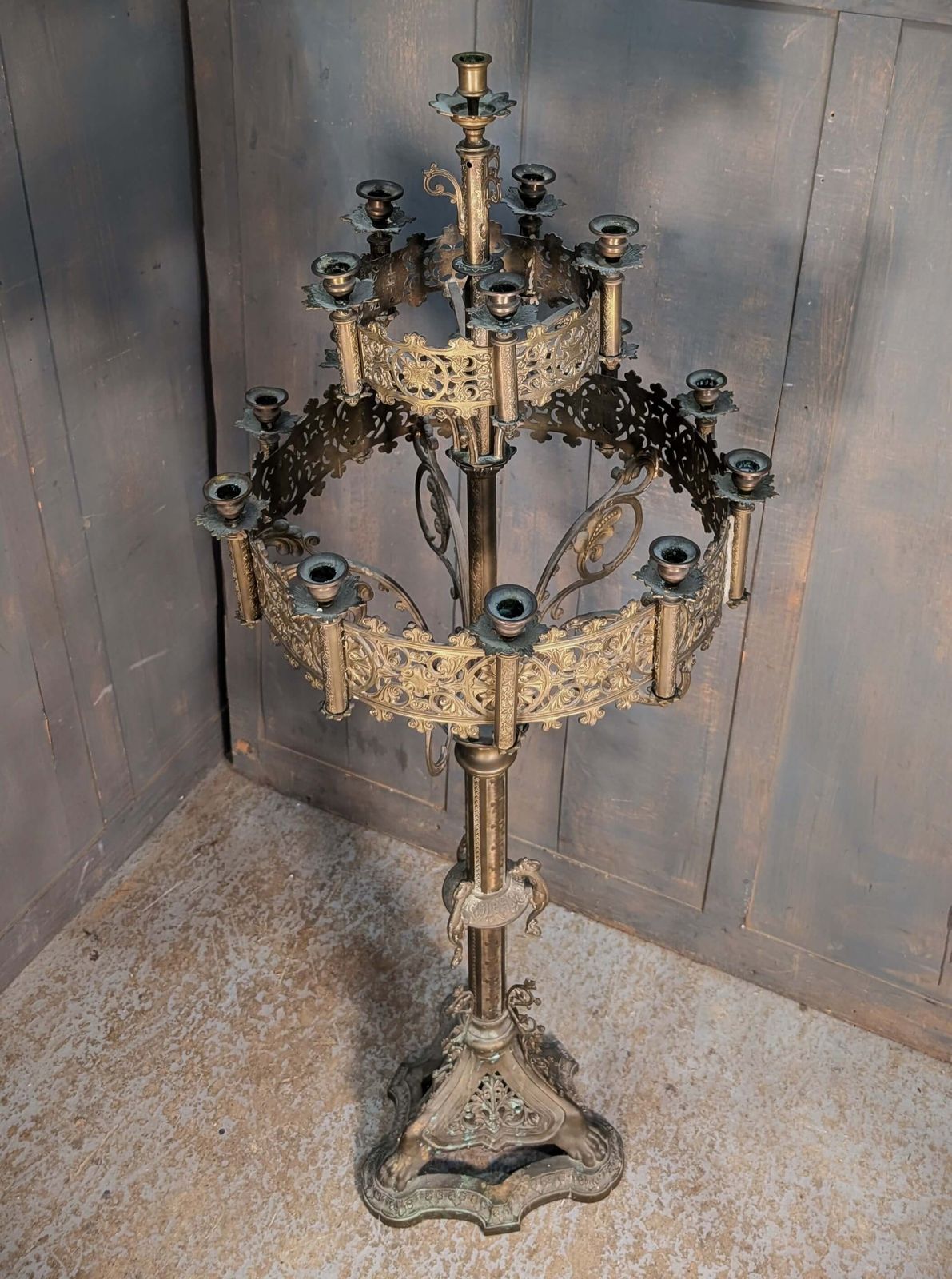 French Rocco Revival 1890’s Grand Eccleisistical Brass Floor Candleabra photo furniture