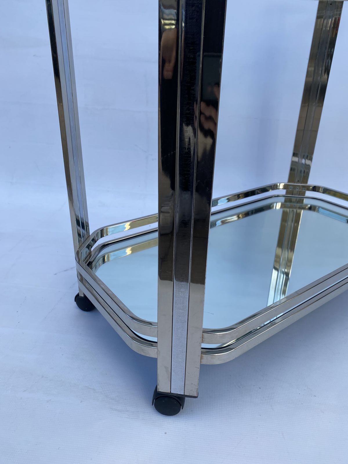 Romeo Rega Chrome Bar Cart Drinks Trolley Table Glass Hollywood Regency 1970s photo Furniture