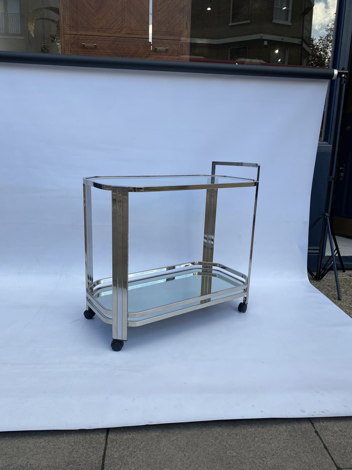 Romeo Rega Chrome Bar Cart Drinks Trolley Table Glass Hollywood Regency 1970s photo buy