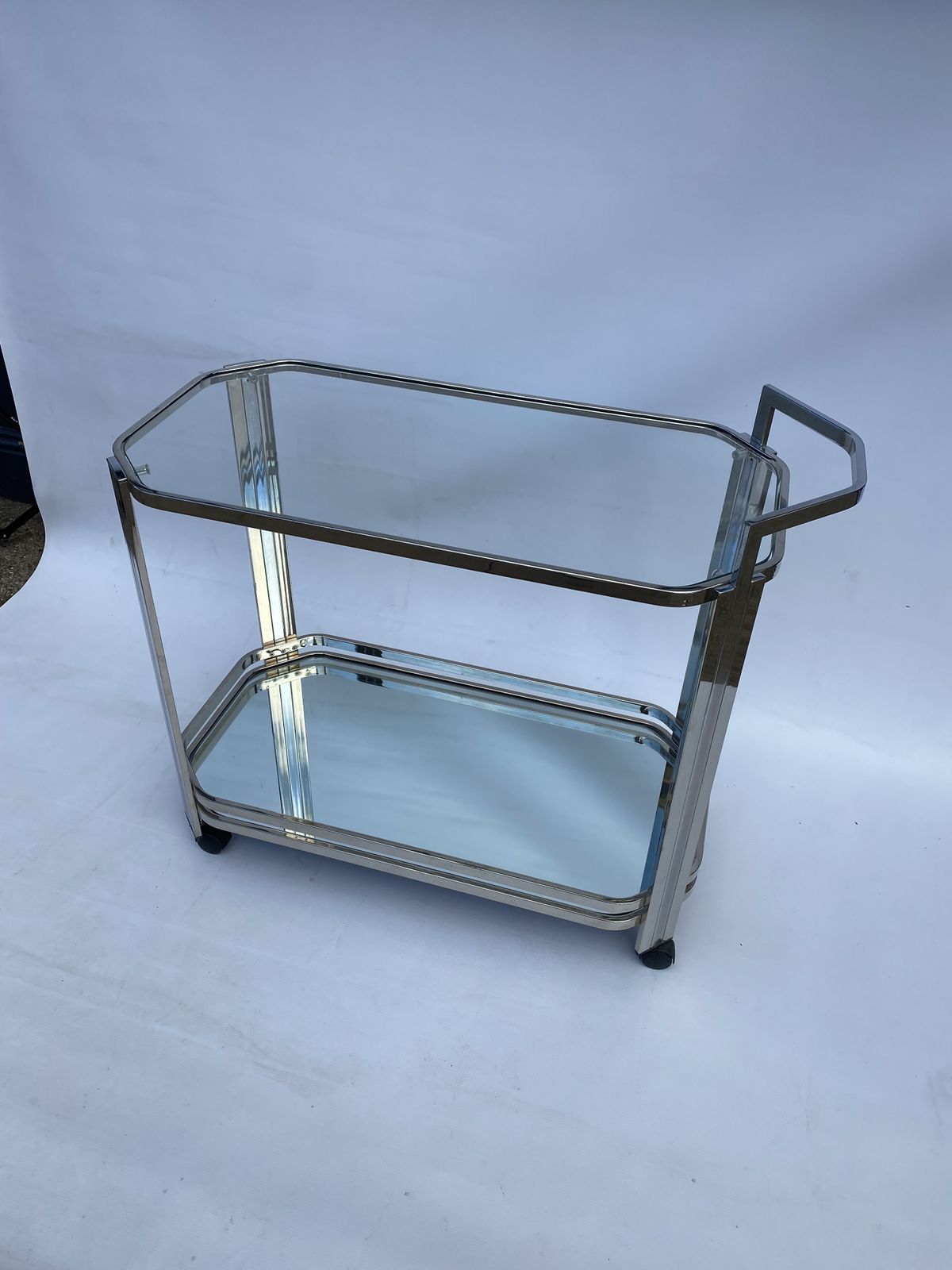 Furniture Romeo Rega Chrome Bar Cart Drinks Trolley Table Glass Hollywood Regency 1970s photo