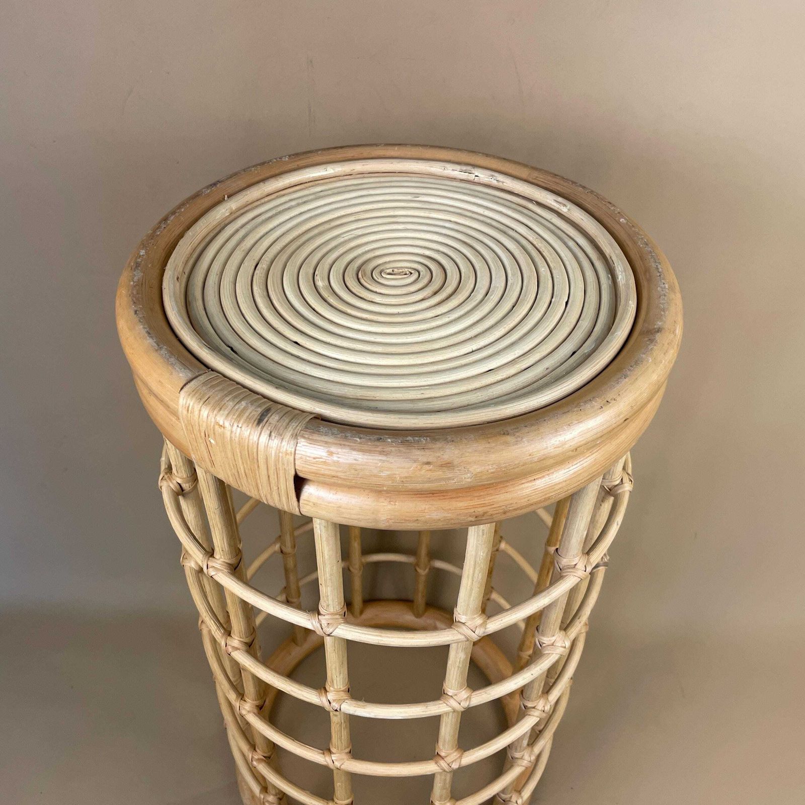 Vintage Round Bamboo Plant Stand Small Slim Thin Table Cylinder Circle Top Boho Umbrella Holder photo furniture