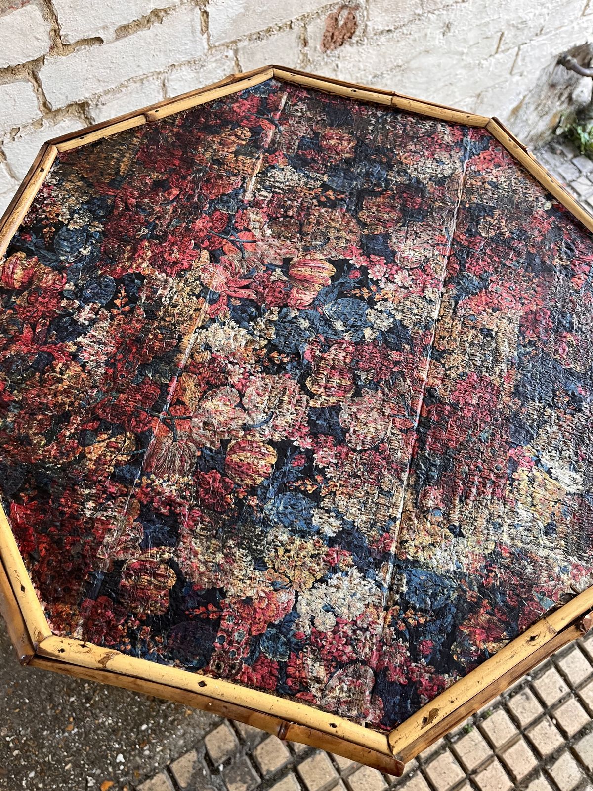 Edwardian Tiger Bamboo Side Table With Decoupage Detail photo for sale