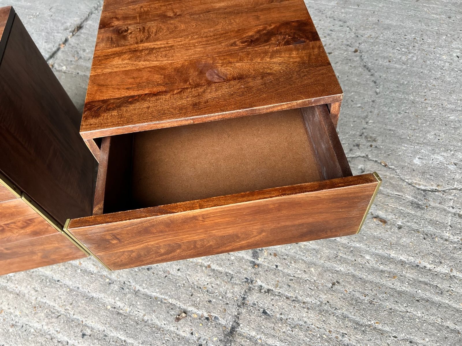 Pair Of Swoon Editions Mango Wood Bedside Tables – 3 Drawer Nightstands With Gold Detailing