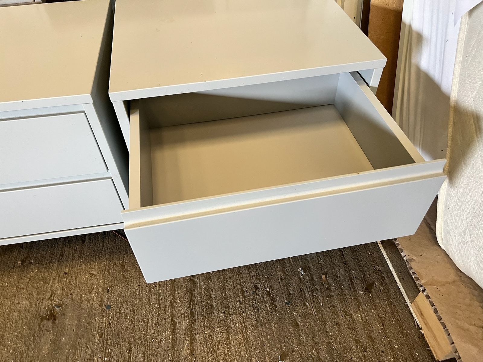 Pair Of Made.Com Grey Bedside Tables – 2 Drawer Nightstands With Copper Hairpin Legs photo Furniture