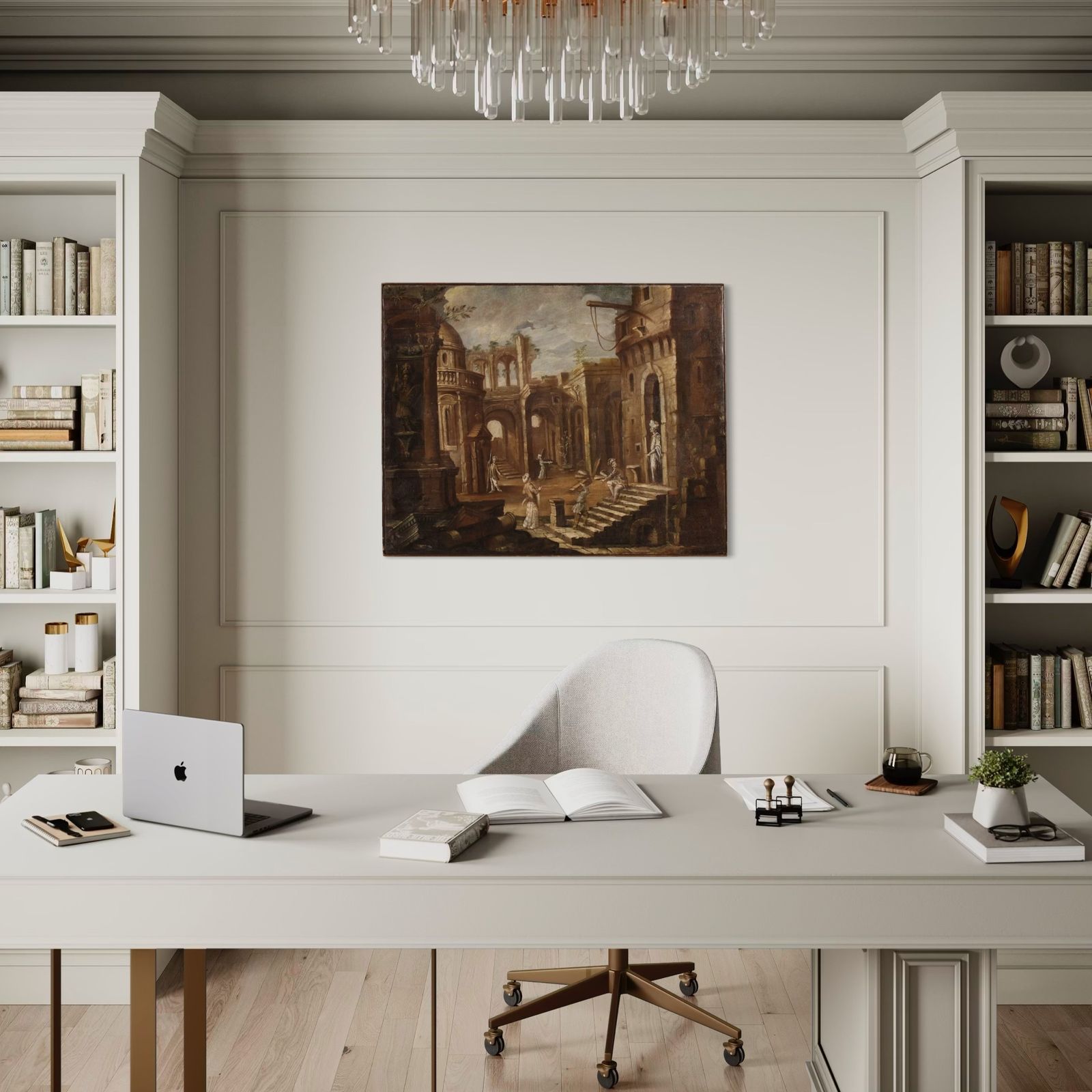 photo for sale Antique Italian Painting From The 18th Century, Architectural Capriccio With Figures