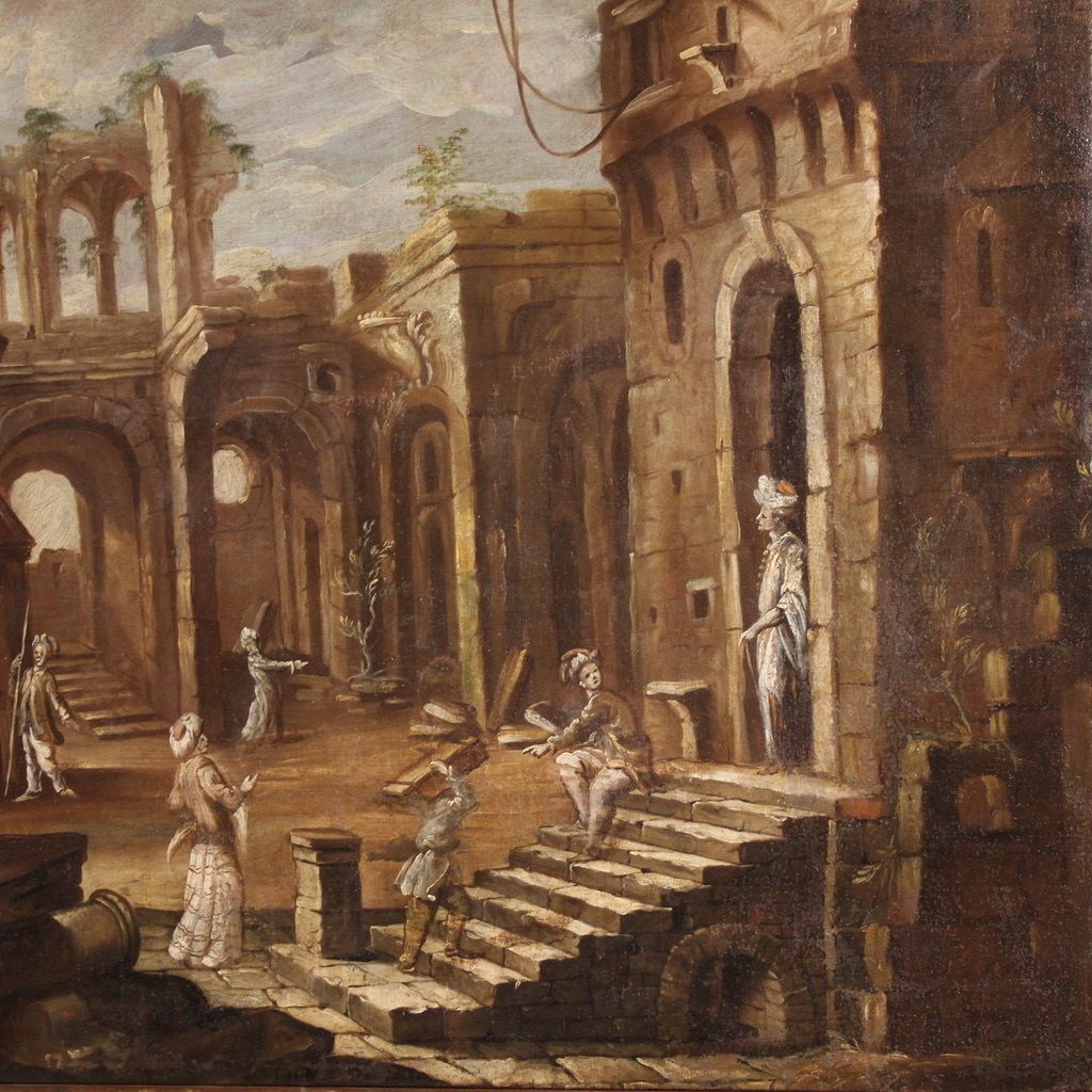5000.0 Antique Italian Painting From The 18th Century, Architectural Capriccio With Figures photo