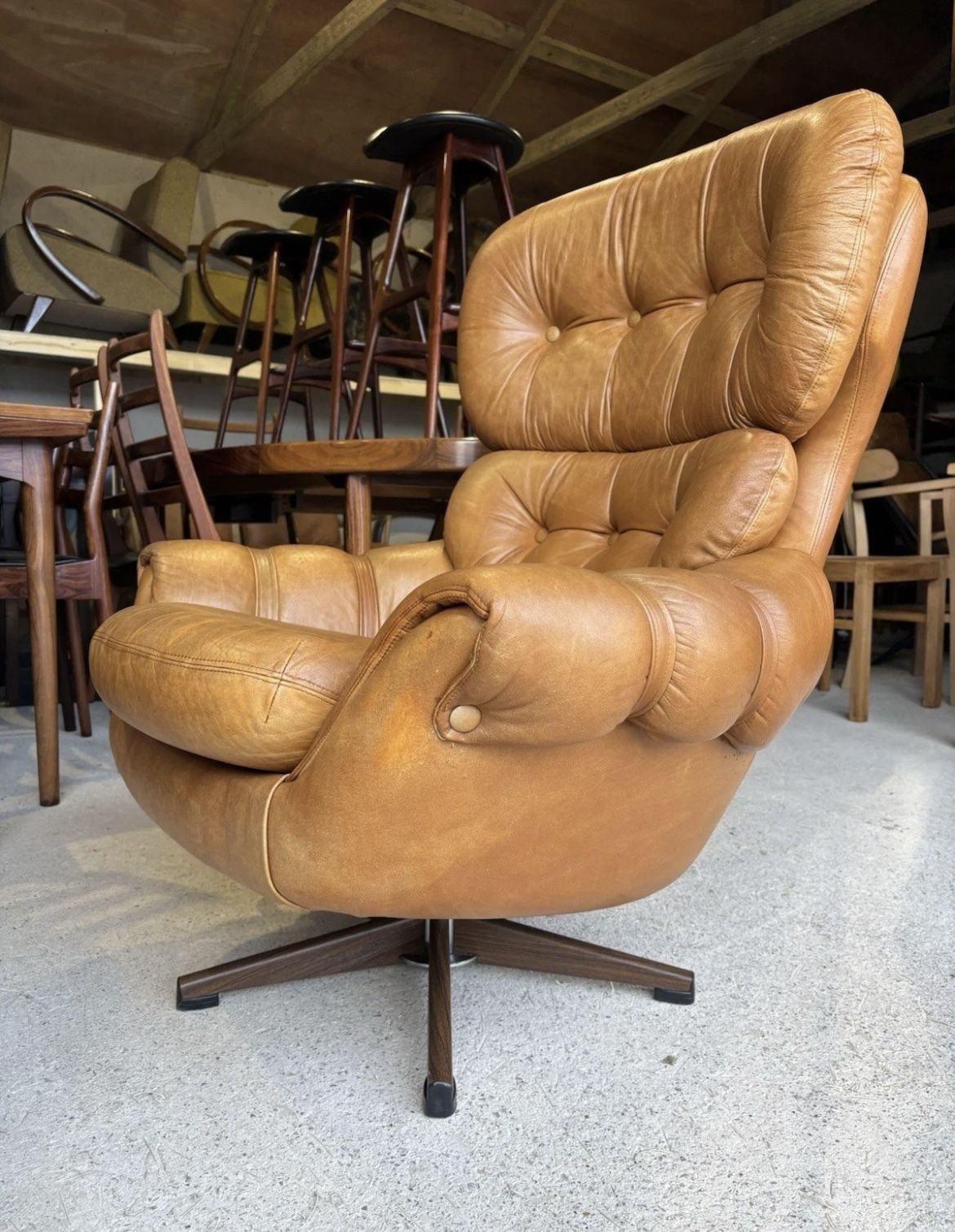 Mid Century Scandinavian Swivel Lounge Chair By Swedfurn, "Slätte Gungan” photo vintage