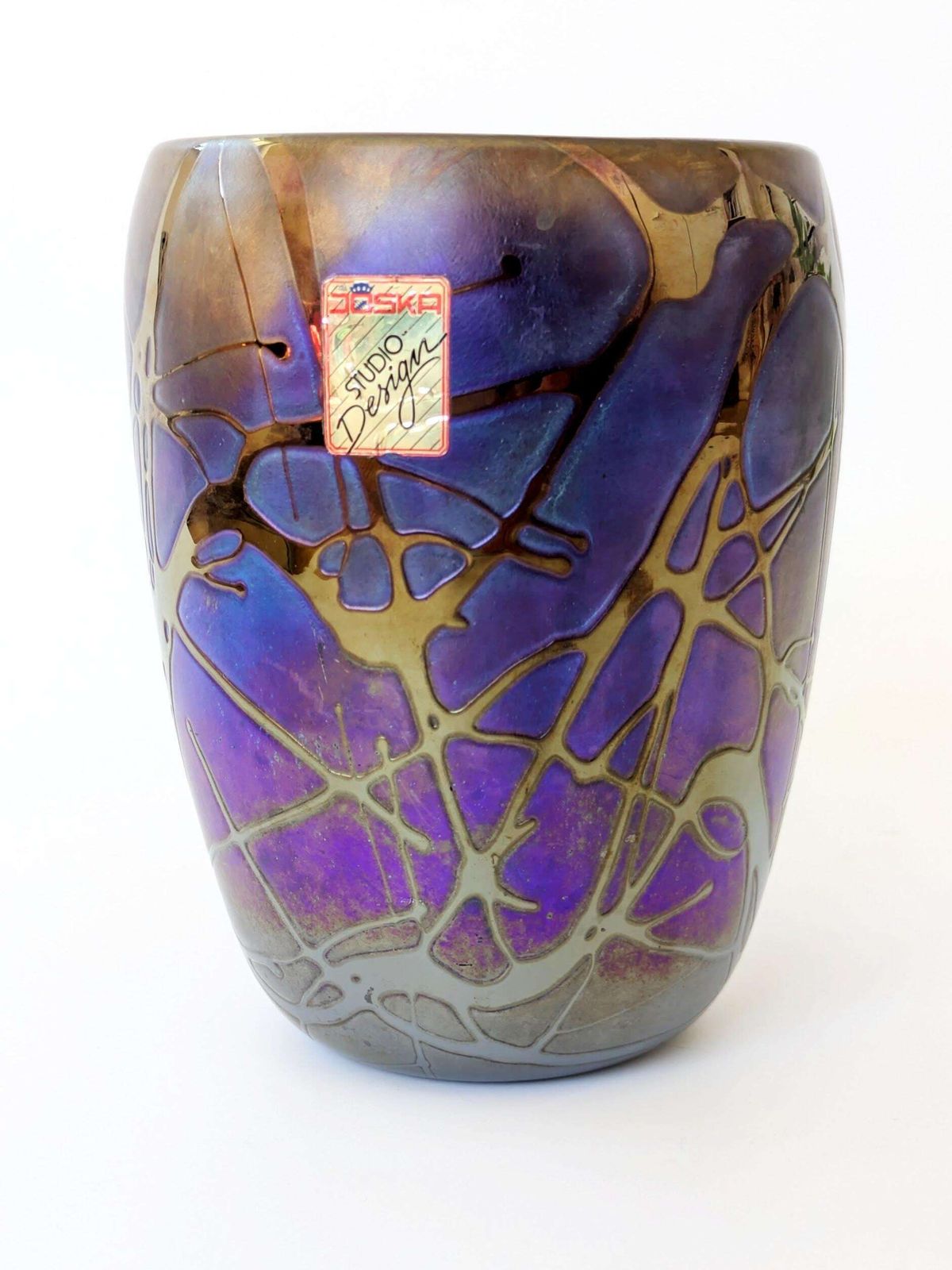 Rare Joska Art Nouveau Style Vase, Iridescent Mouth Blown Glass, Bodenmais Germany 1990 photo furniture
