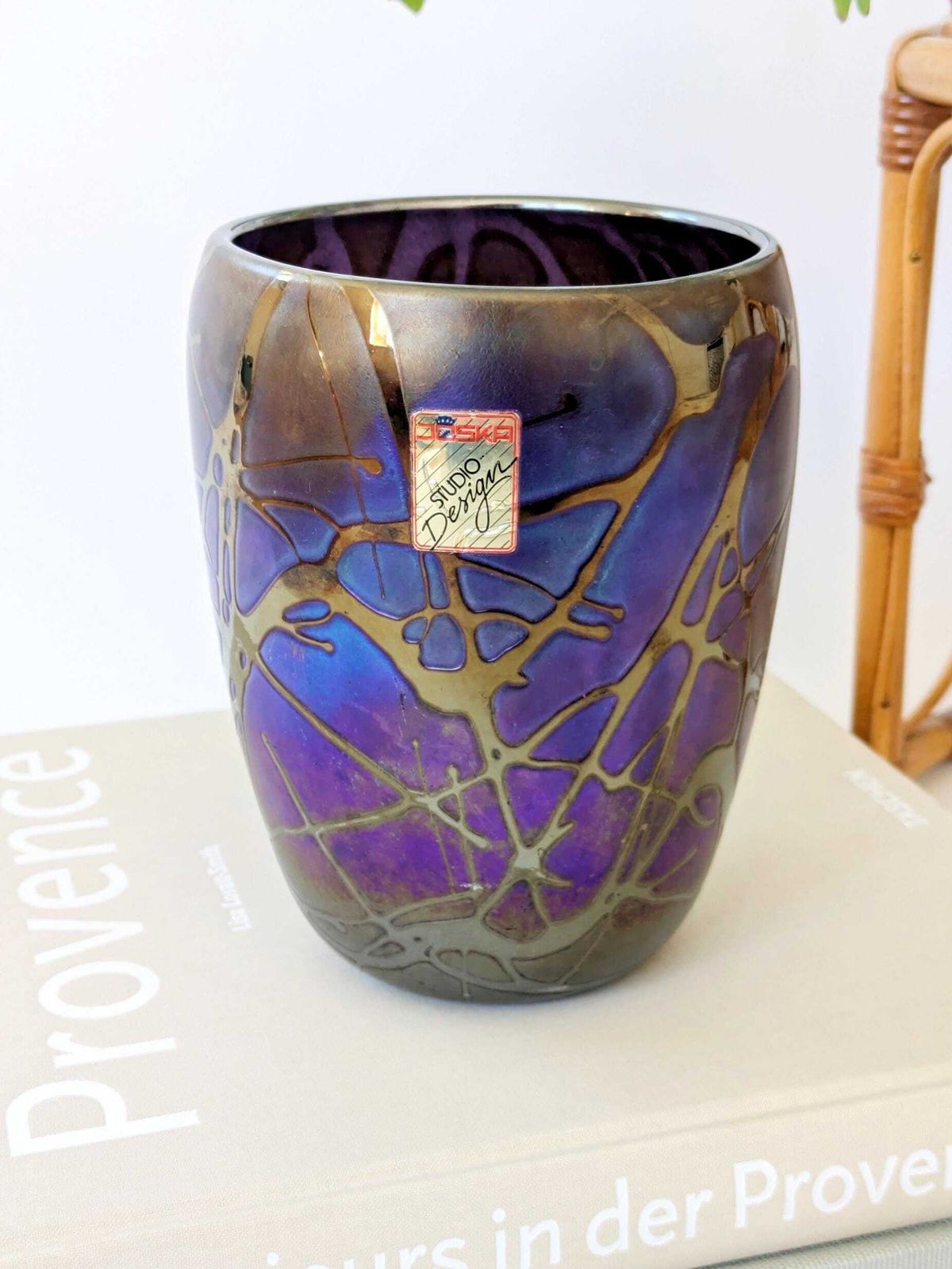 photo for sale Rare Joska Art Nouveau Style Vase, Iridescent Mouth Blown Glass, Bodenmais Germany 1990