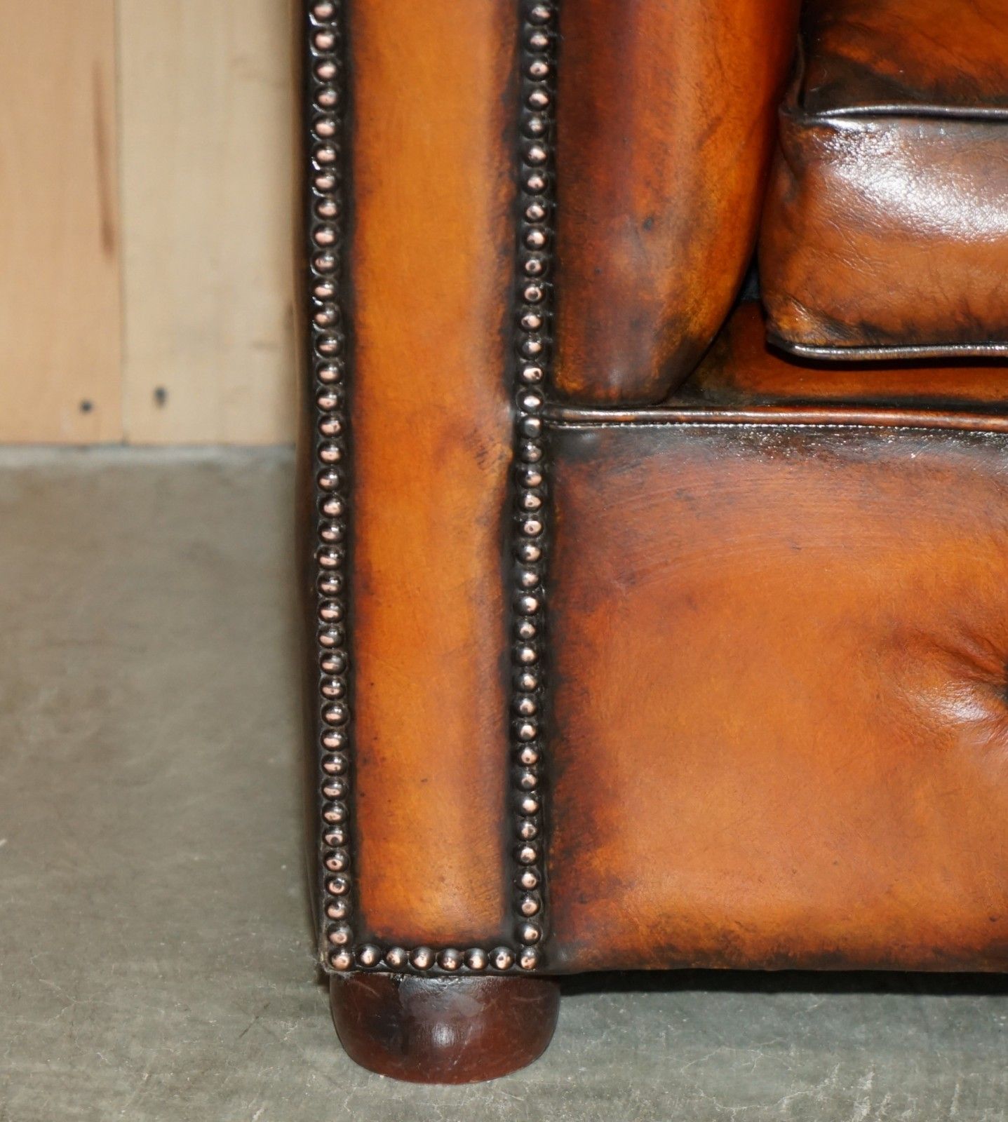 1930's Hand Dyed Restored Whiskey Brown Leather Chesterfield Tufted Club Sofa photo 7950.0