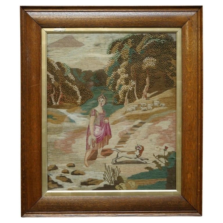Georgian Circa 1820 Silk & Wool Work Stumpwork Style Embroidery Tapestry Picture