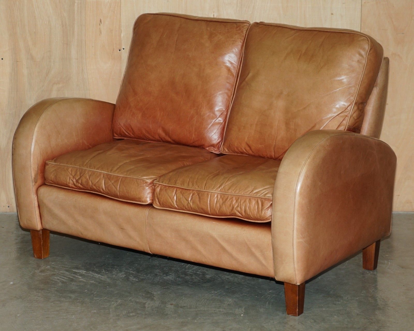 Brights Of Nettlebed Brown Leather Art Deco Sofa & Pair Of Armchairs Suite photo furniture