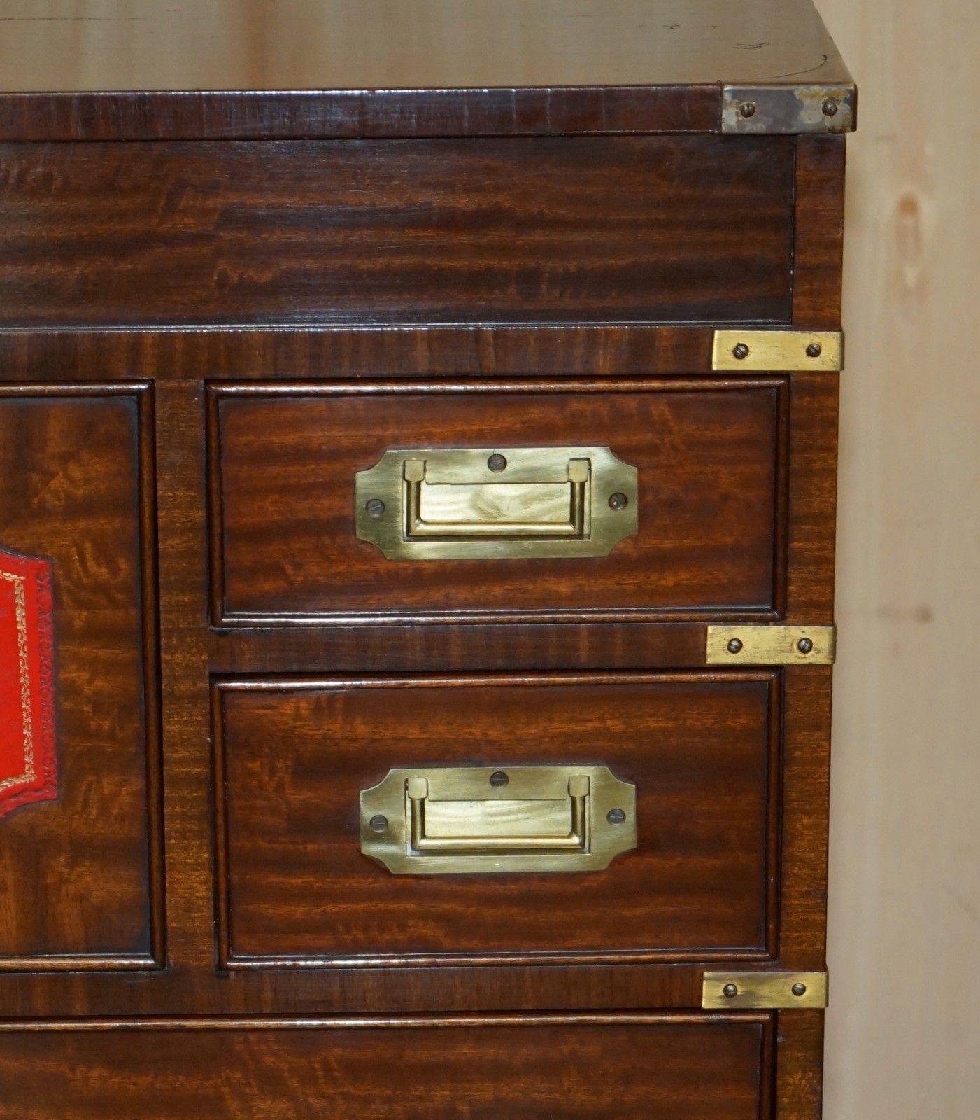 Fine Vintage Mahogany Brass & Oxblood Leather Military Campaign Chest Of Drawers photo vintage