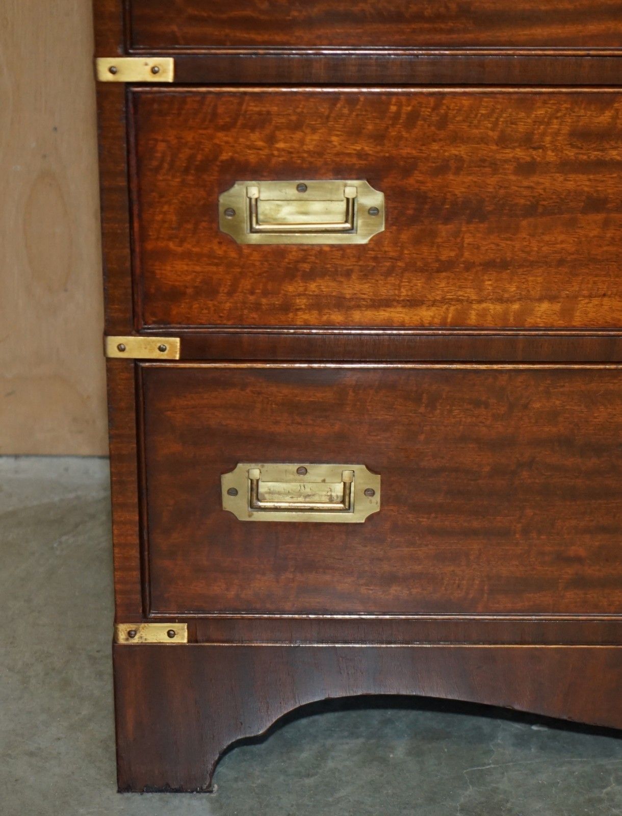 Furniture Fine Vintage Mahogany Brass & Oxblood Leather Military Campaign Chest Of Drawers photo