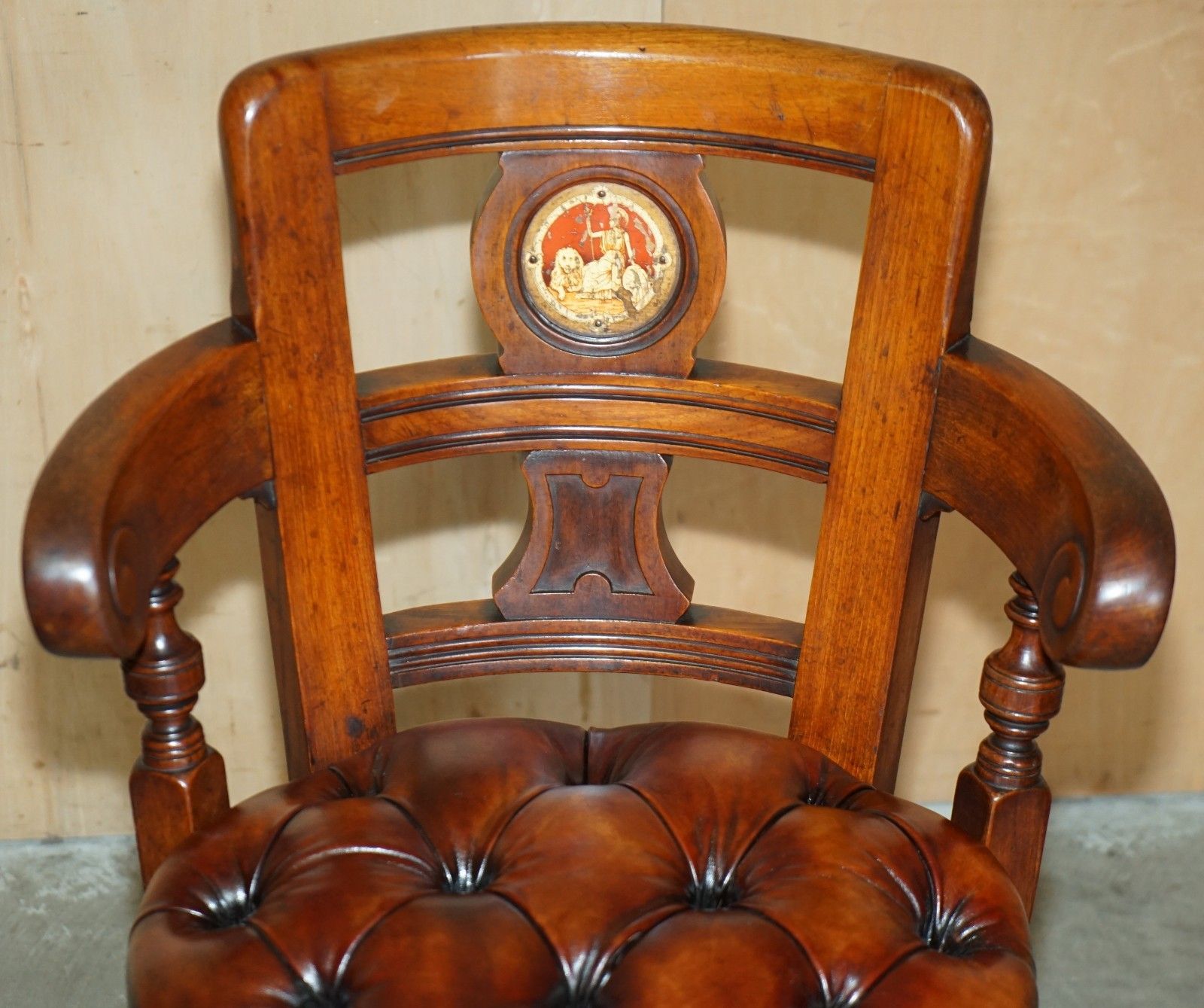 Antique Victorian Restored Brown Leather Chesterfield Tufted Captains Armchair photo for sale