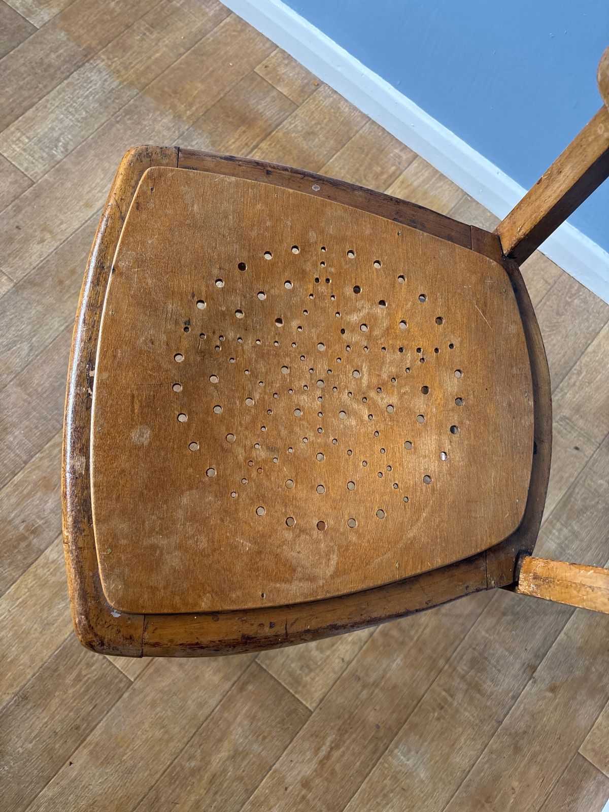 Luterma Estonia Antique Punched Seat Wooden Dining Chair photo for sale