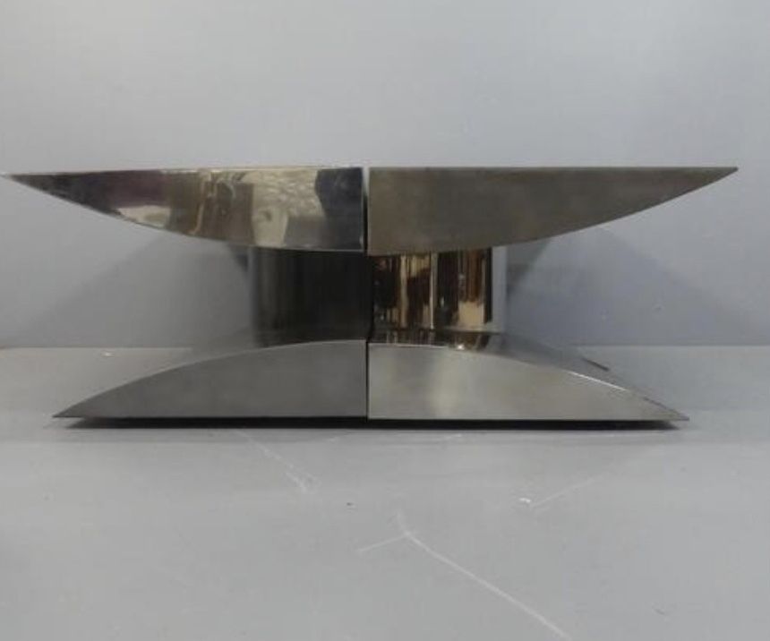 Brutalist Modular Target Coffee Table In Polished Stainless Steel   Space Age 1970's photo vinterior