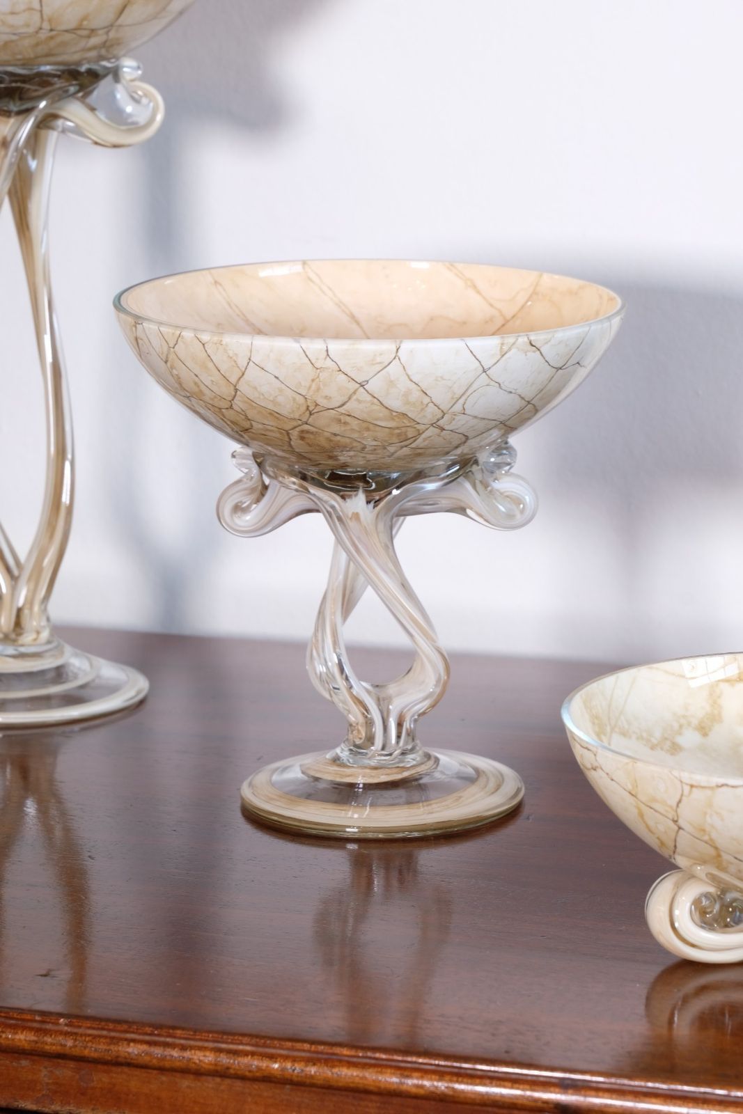Murano Glass Tazza In A Caramel Swirl   Set Of Three photo 300.0