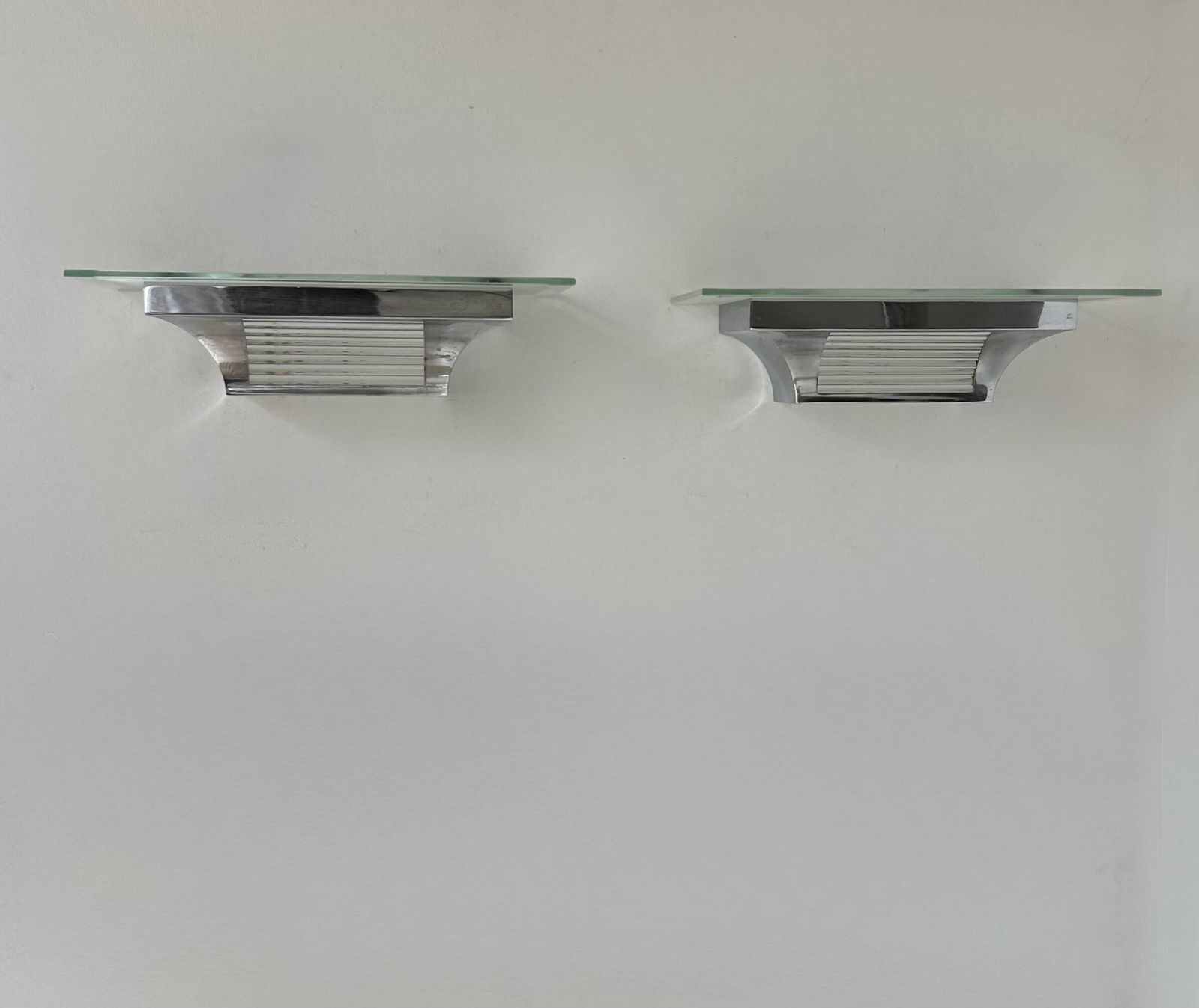 photo furniture Pair Of Modernist Henri Petitot Wall Lights, Chrome Plated Brass, France, 1930