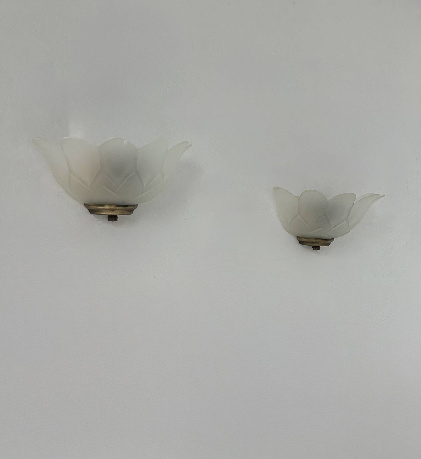 Pair Of Vintage Brass And Sandblasted Glass Wall Lights, France, 1970 photo 287.0