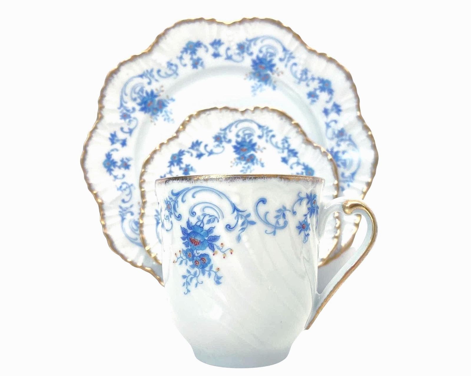 Royal Limoges Tea Set | 22pcs | Baby Blue With Gold Trim | Fontainebleu