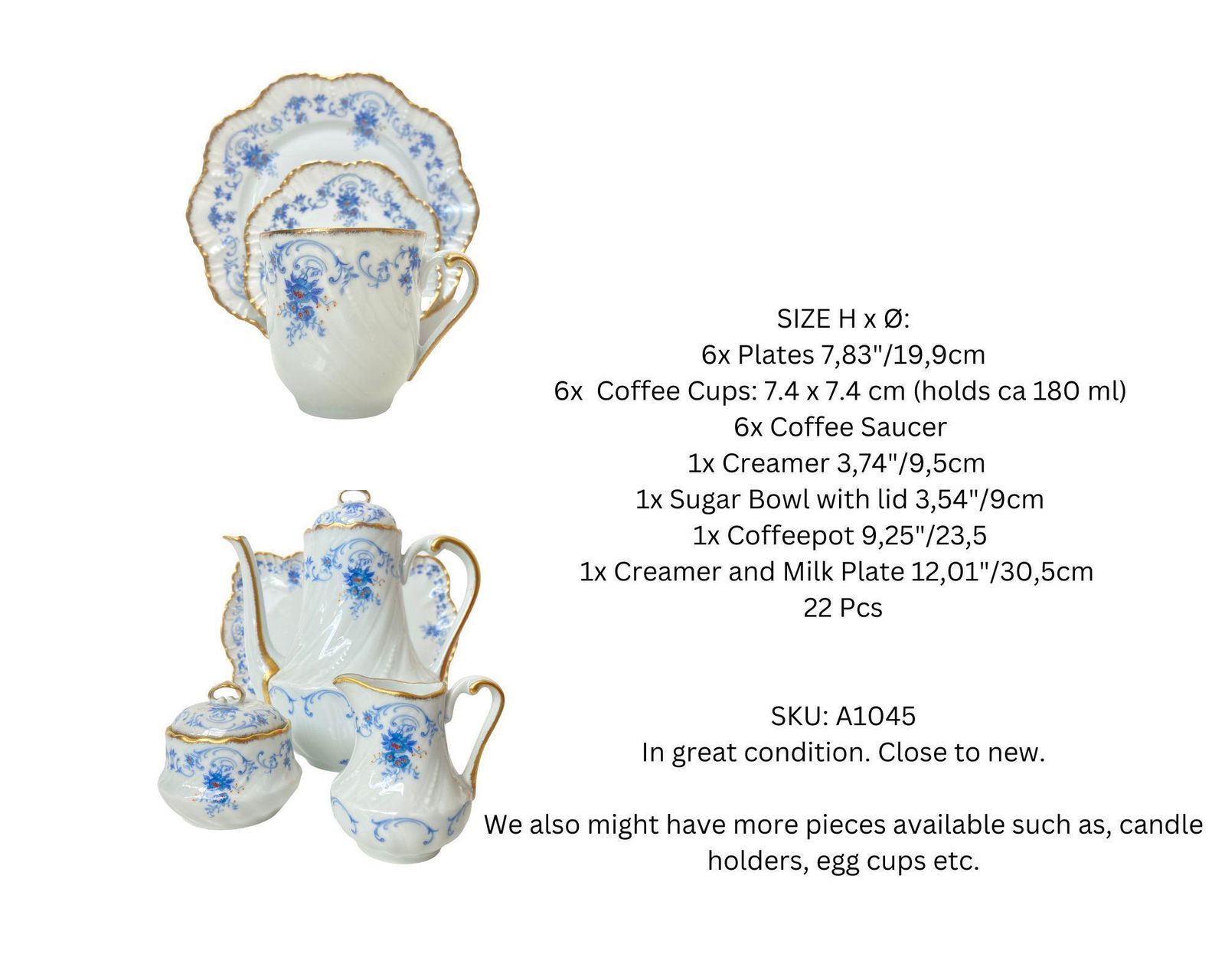 Royal Limoges Tea Set | 22pcs | Baby Blue With Gold Trim | Fontainebleu photo for sale