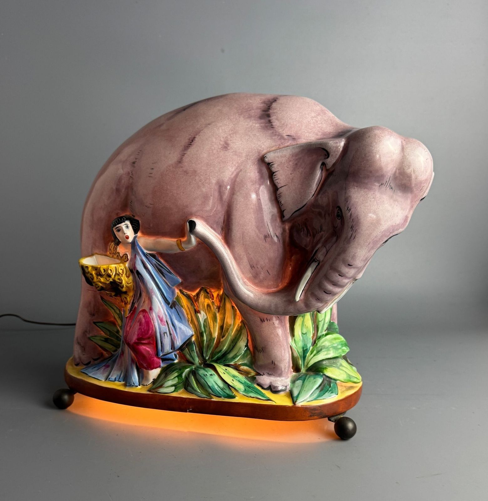 Rare French Art Deco Porcelain 'Elephant Tamer' Perfume Lamp, Attributed To Argilor, Paris photo furniture