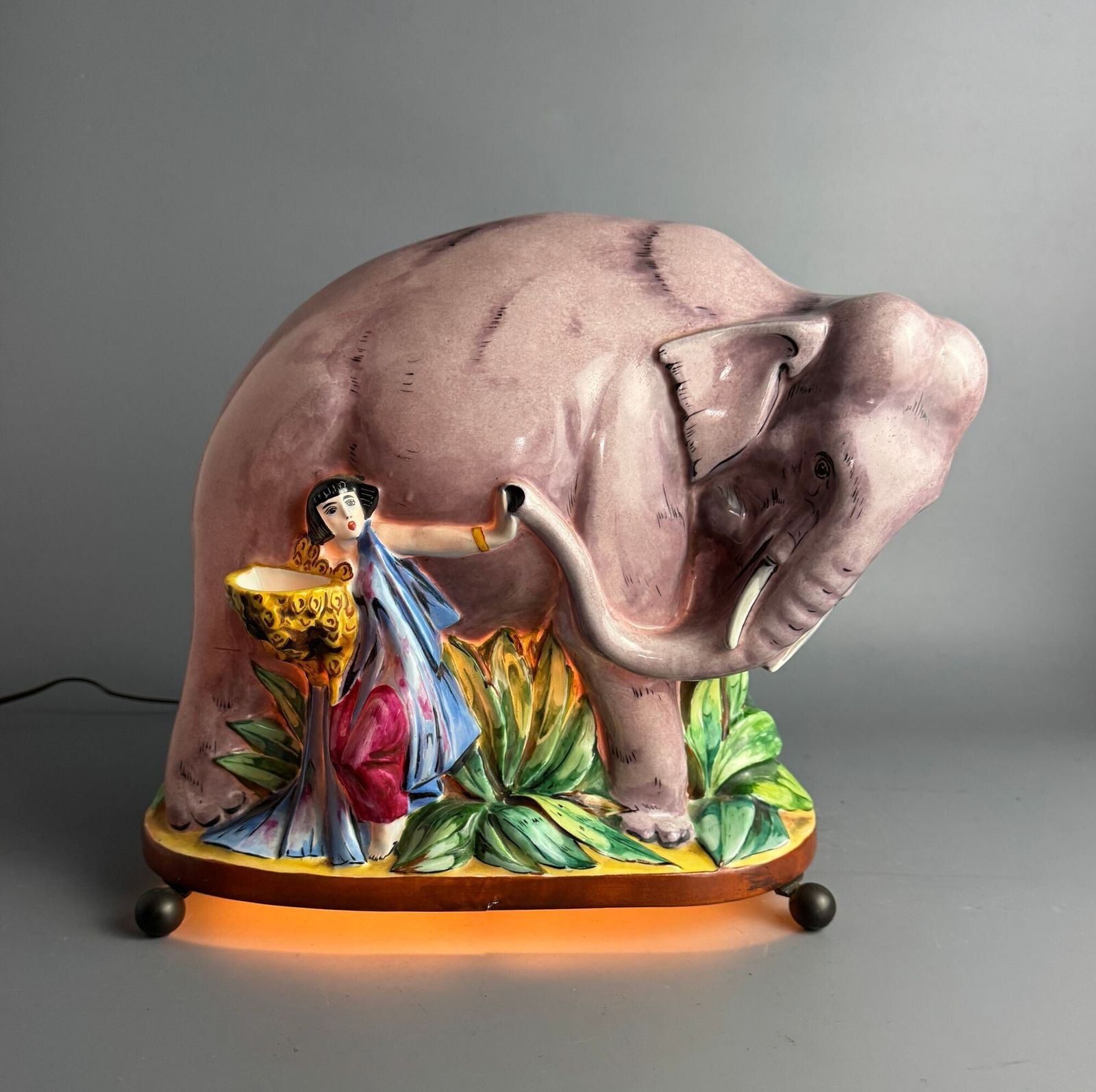 Rare French Art Deco Porcelain 'Elephant Tamer' Perfume Lamp, Attributed To Argilor, Paris photo for sale