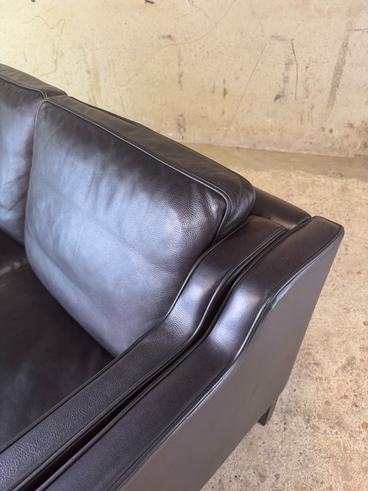 Vintage Danish Three Seater Black Leather Sofa By Stouby – Stylish #A733 photo buy