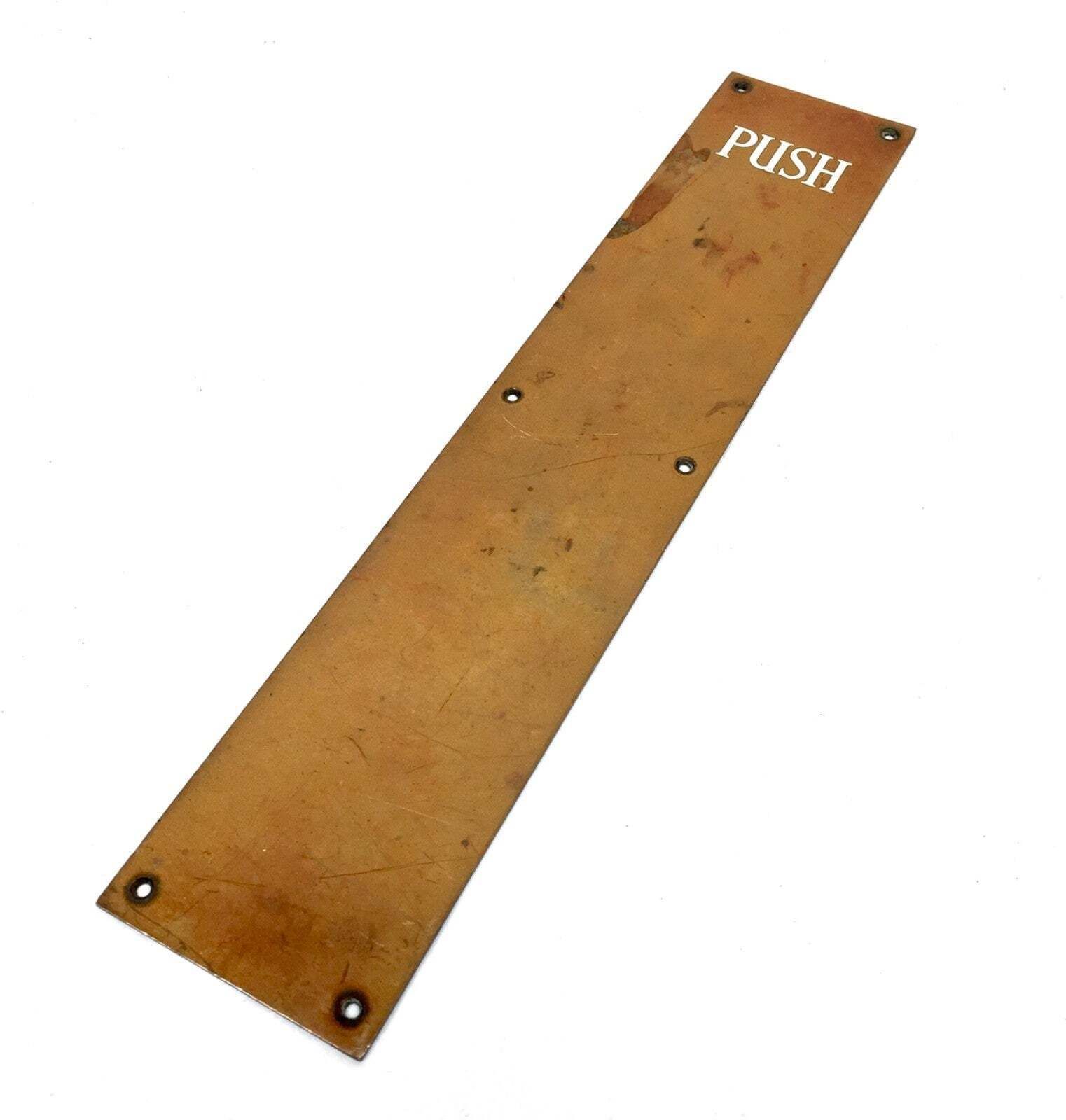 Antique Industrial Hardware Door Push Plate In Brass Metal  Door Salvage C.1950