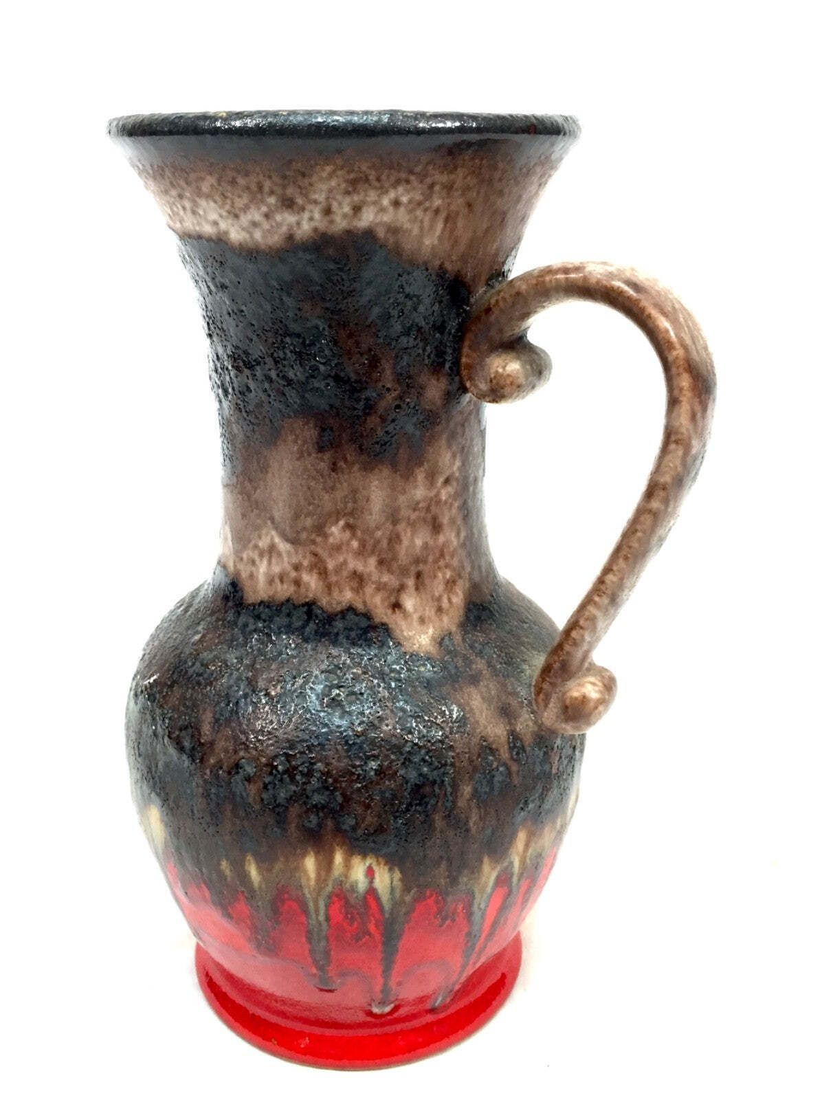 Vintage West German Pottery Fat Vase Jug  Red Black  Dumler And Breiden C.1970 photo Home Decor