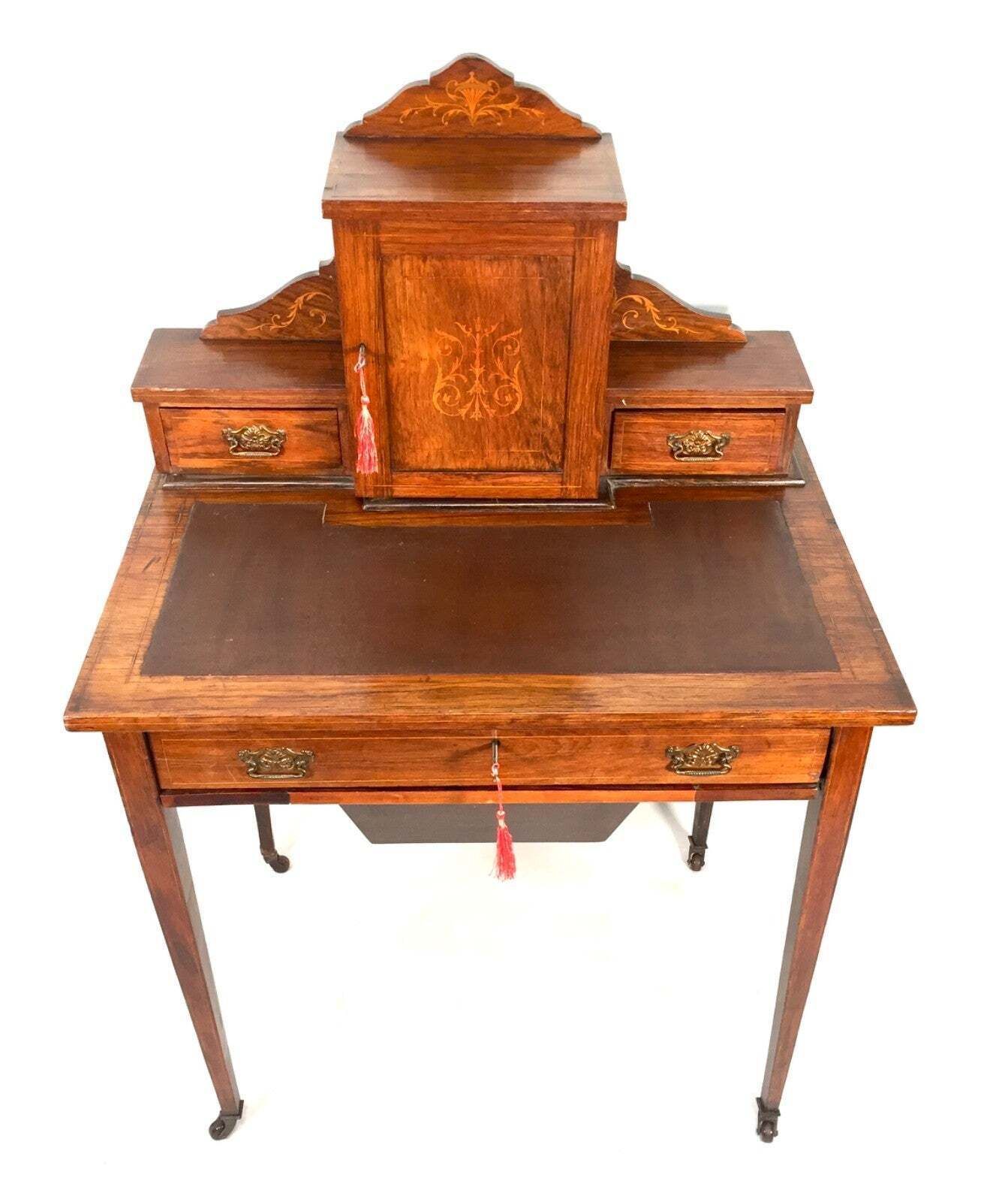 Victorian 19th Century Wooden Ladies Desk And Drawers With Leather And Key C.1890 photo furniture