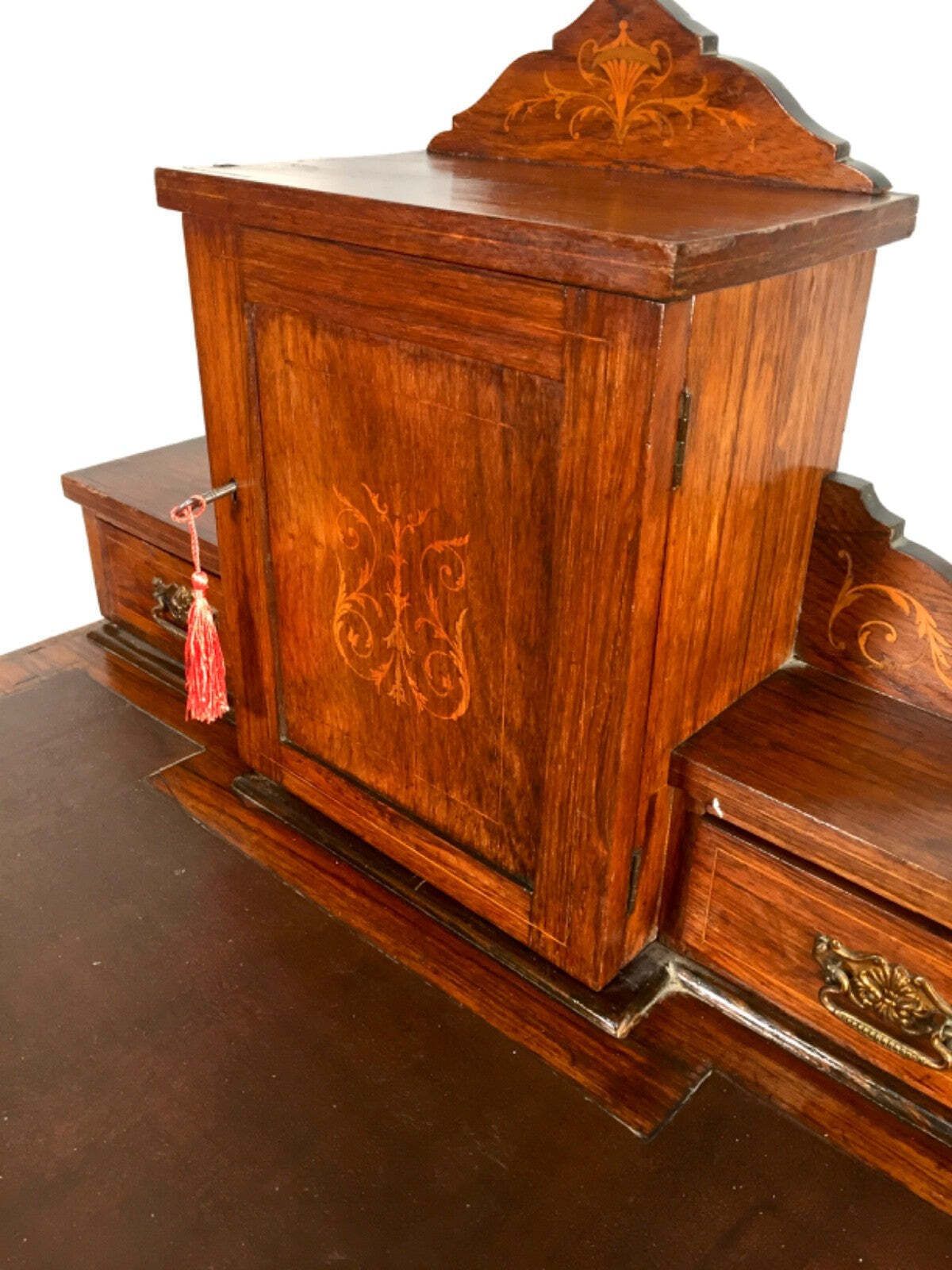 Victorian 19th Century Wooden Ladies Desk And Drawers With Leather And Key C.1890 photo 399.0