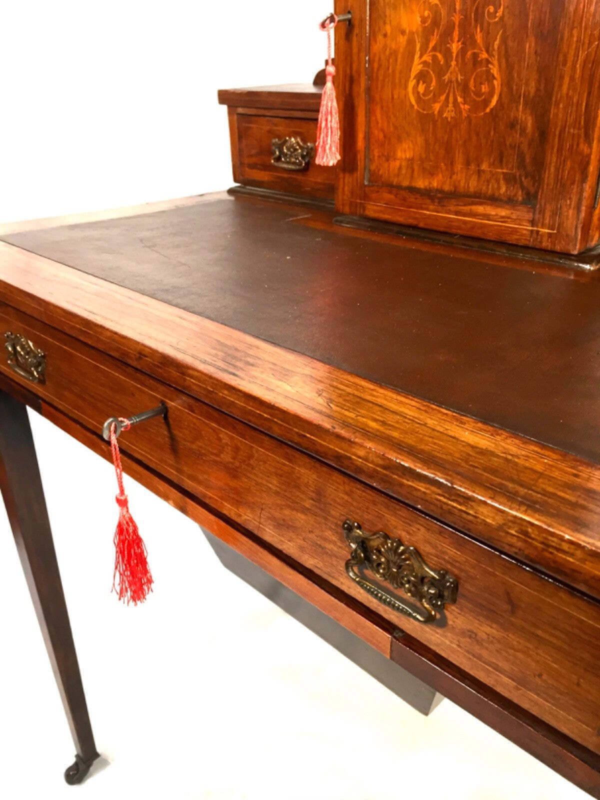 Victorian 19th Century Wooden Ladies Desk And Drawers With Leather And Key C.1890 photo buy