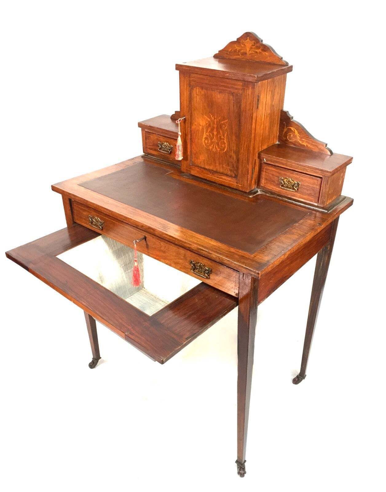 photo furniture Victorian 19th Century Wooden Ladies Desk And Drawers With Leather And Key C.1890