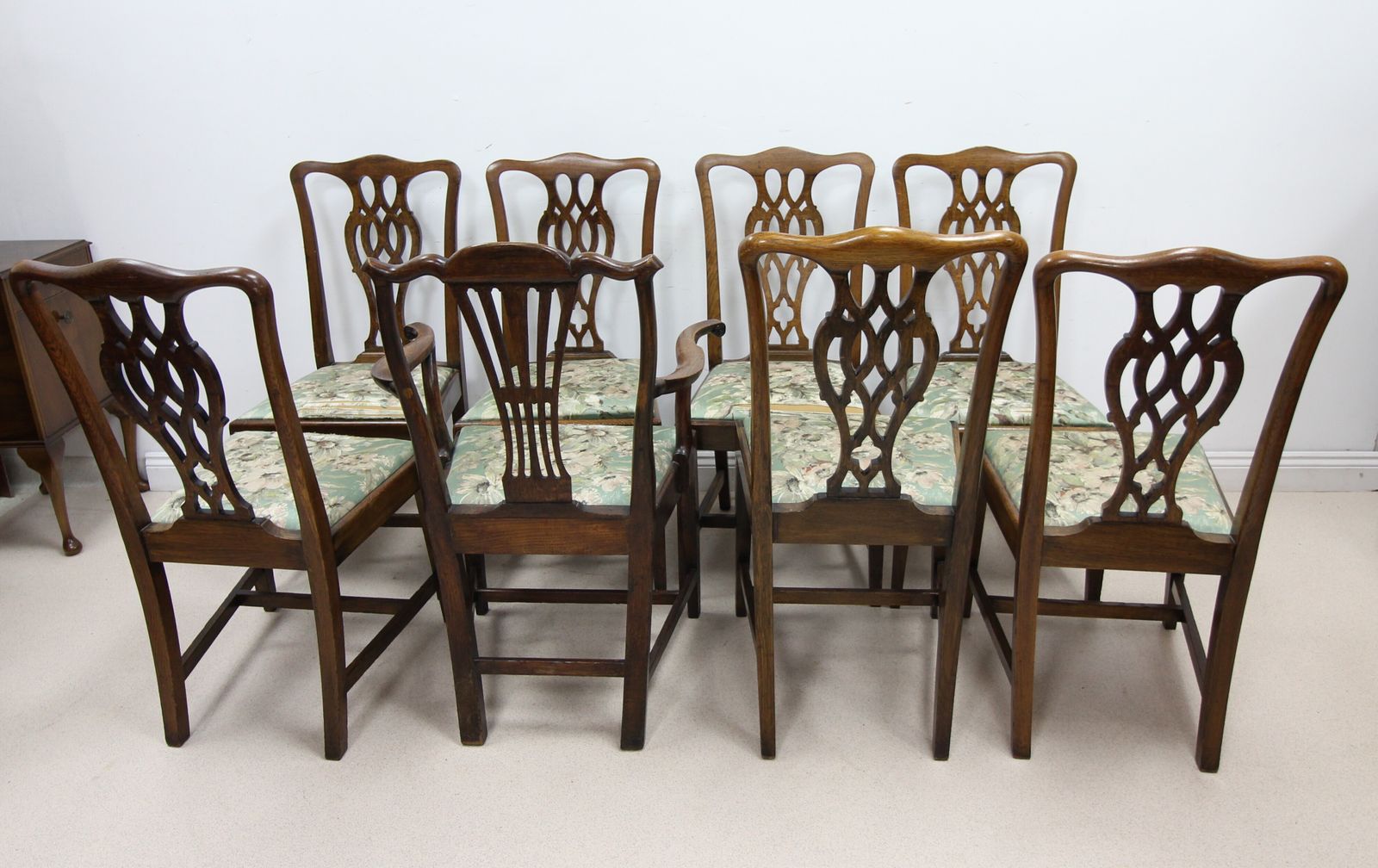 525.0 Set Of 8 Vintage Chippendale Style Dining Or Occasional Chairs photo